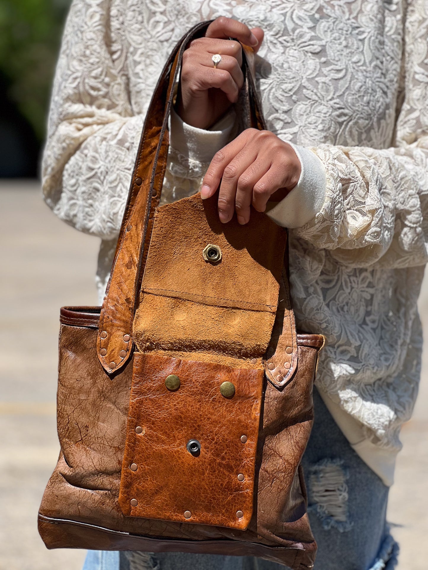 Rustic Western Patchwork Sienna Pocket Tote Bag