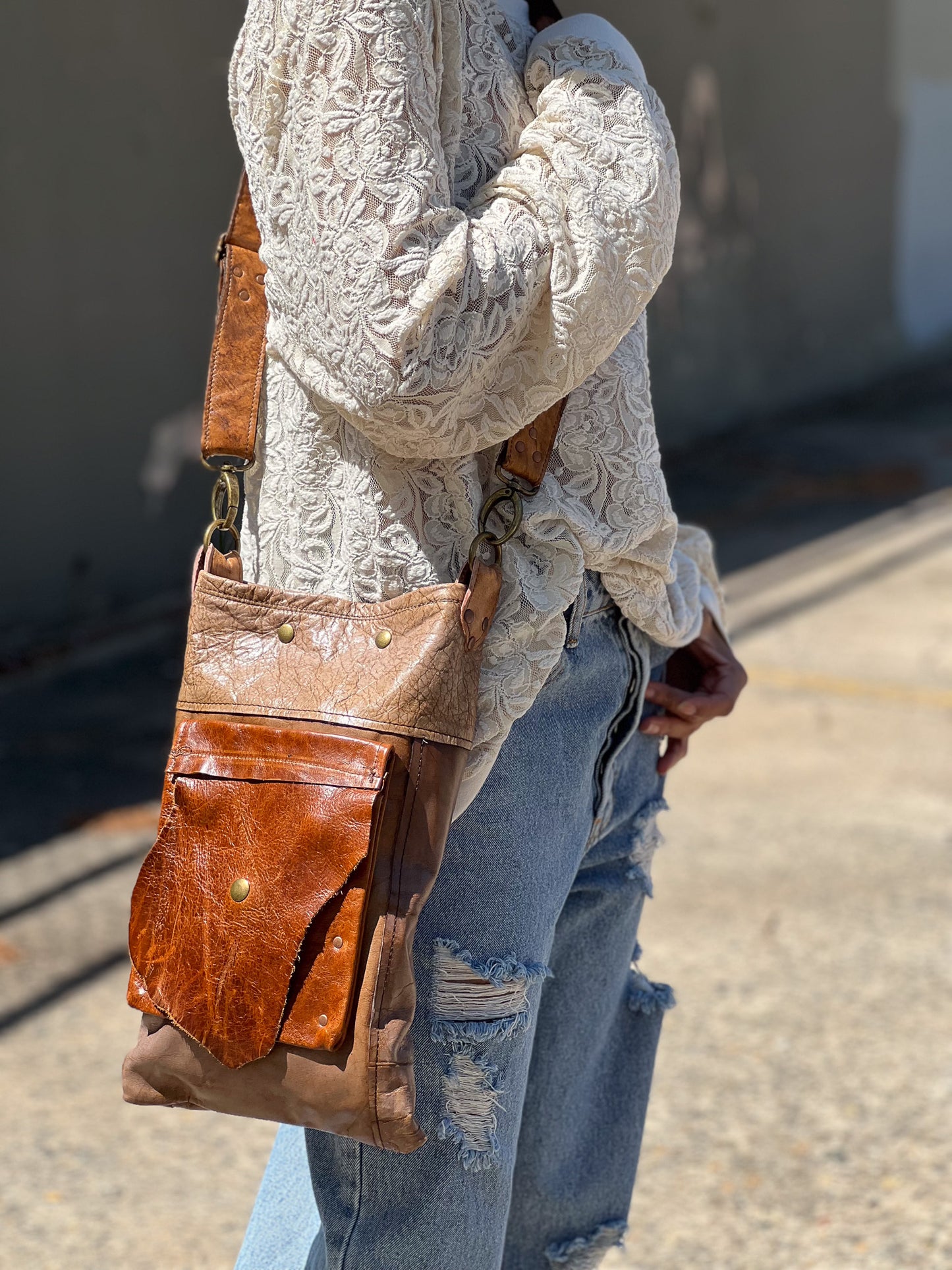 Mauve and Sienna Rustic Western Patchwork Bucket Bag