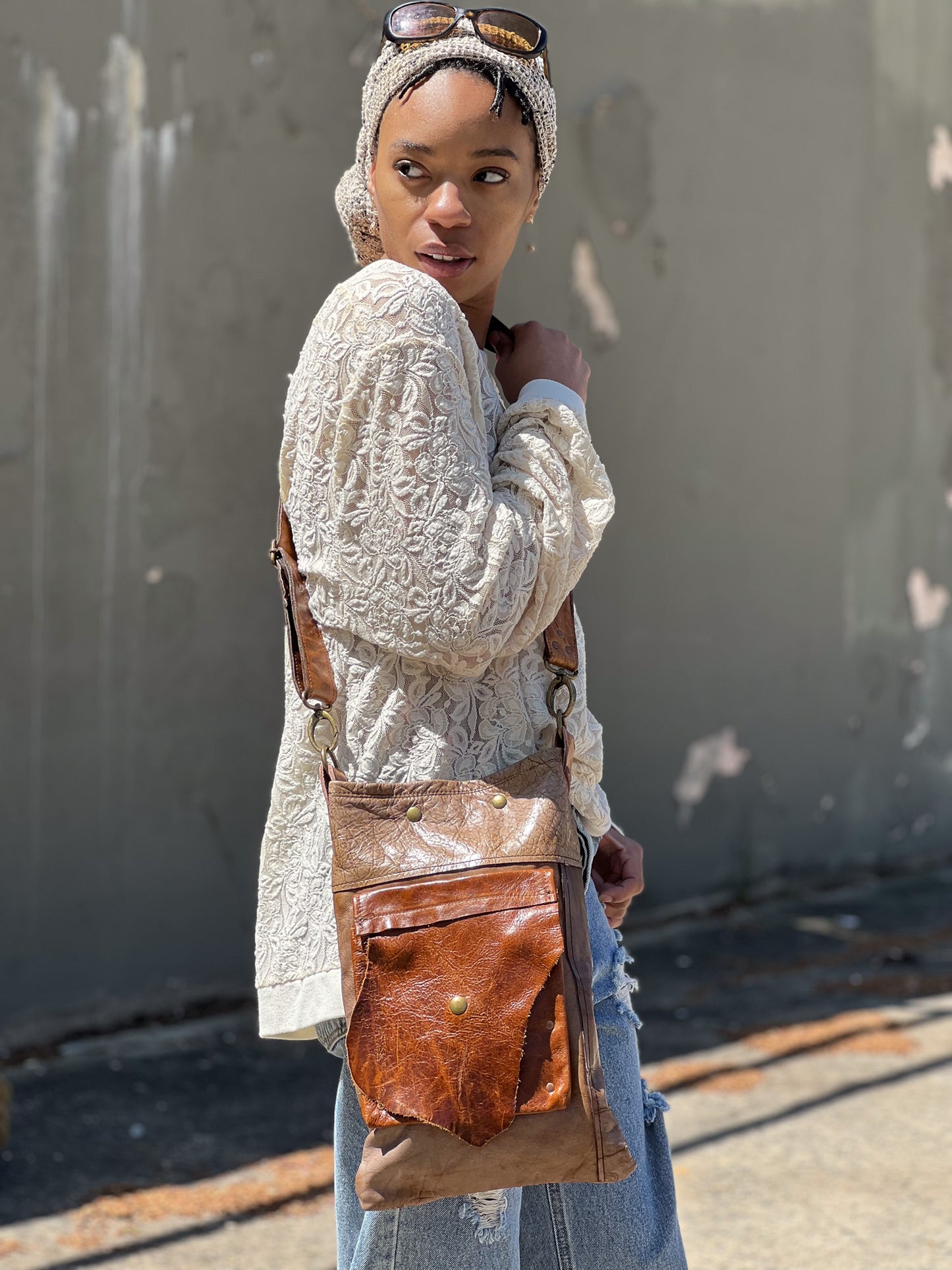Mauve and Sienna Rustic Western Patchwork Bucket Bag