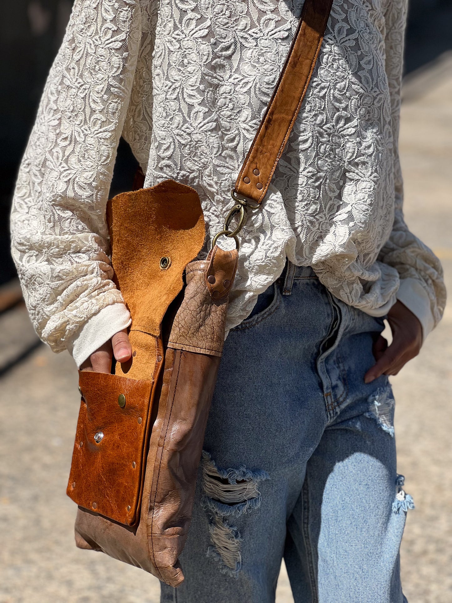 Mauve and Sienna Rustic Western Patchwork Bucket Bag