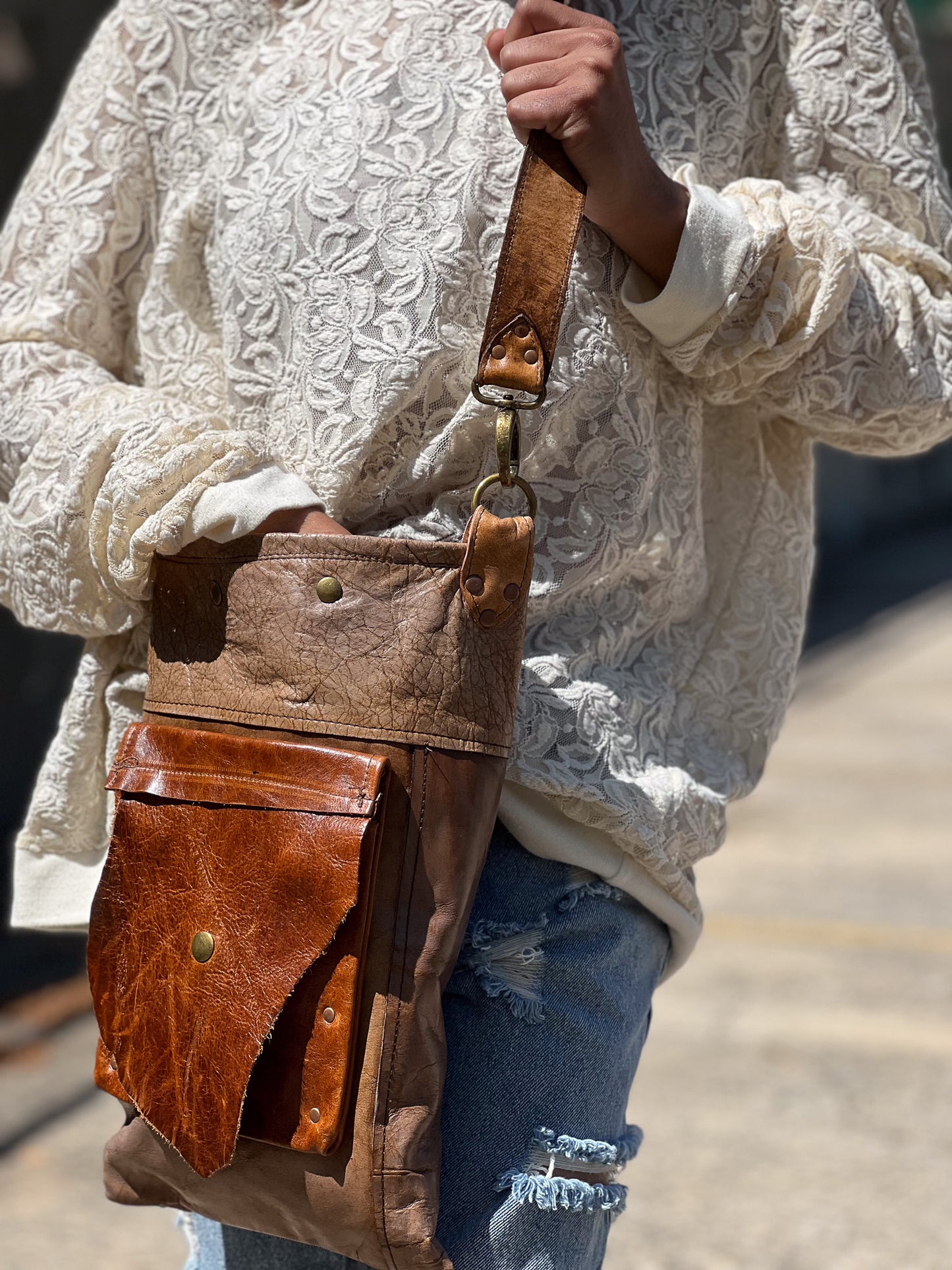Mauve and Sienna Rustic Western Patchwork Bucket Bag