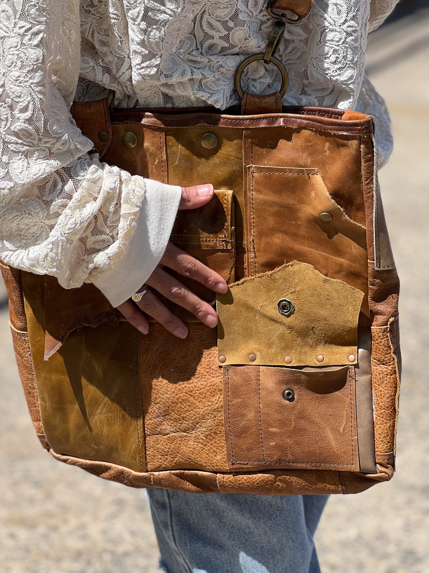 Brown Rustic Western Patchwork Utility Tote