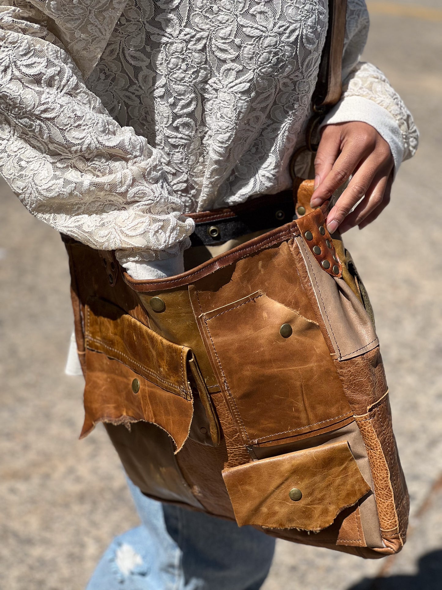 Brown Rustic Western Patchwork Utility Tote