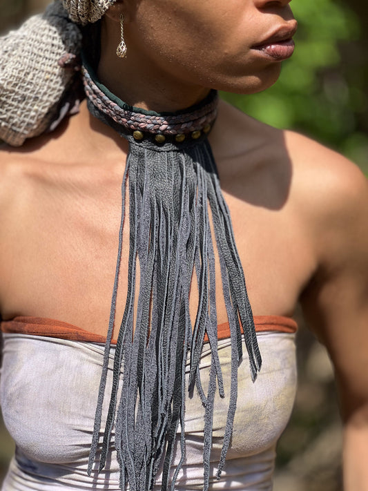 Calypso Black Fringe & Braid Neckpiece