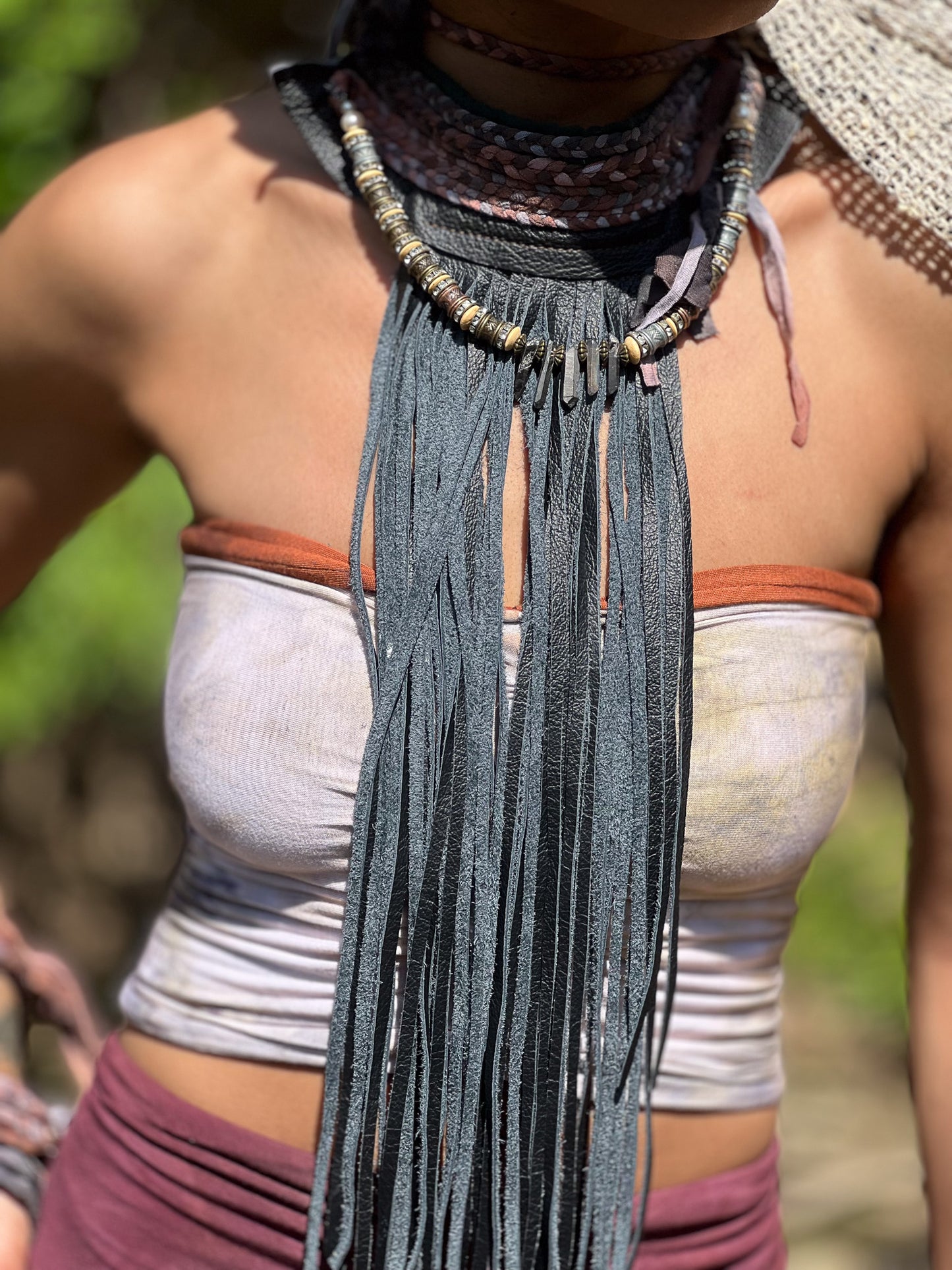 Electra Black Fringe & Braid Neckpiece