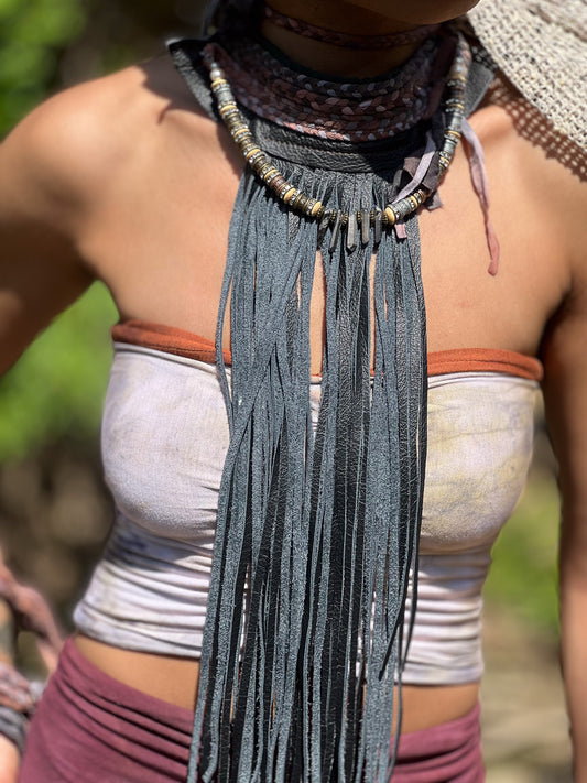 Electra Black Fringe & Braid Neckpiece