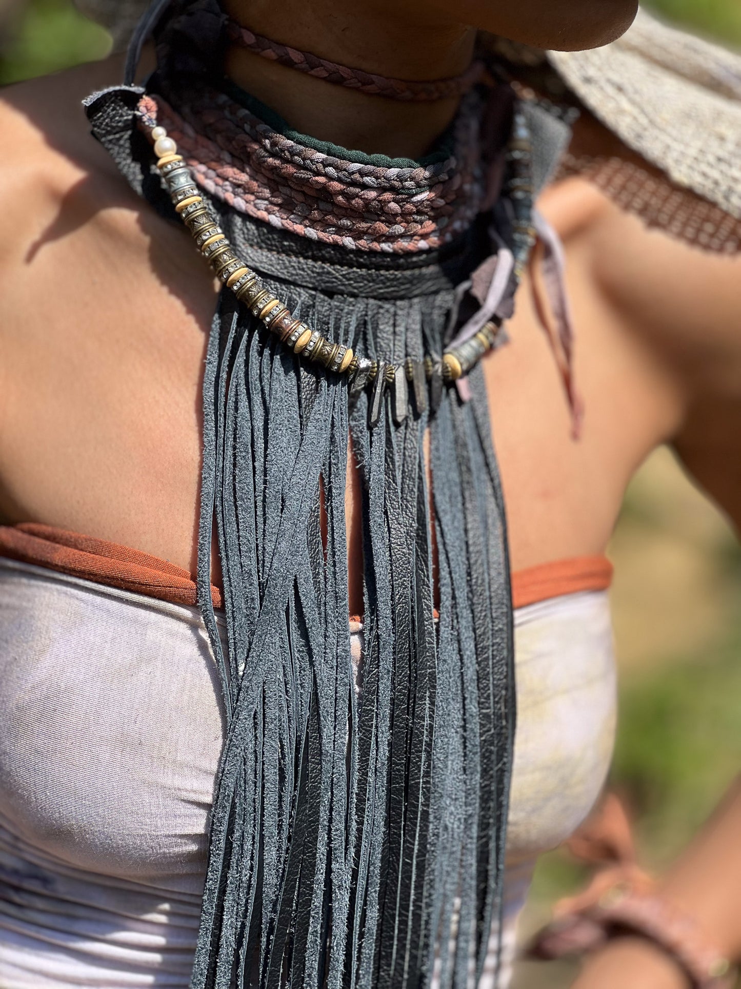 Electra Black Fringe & Braid Neckpiece
