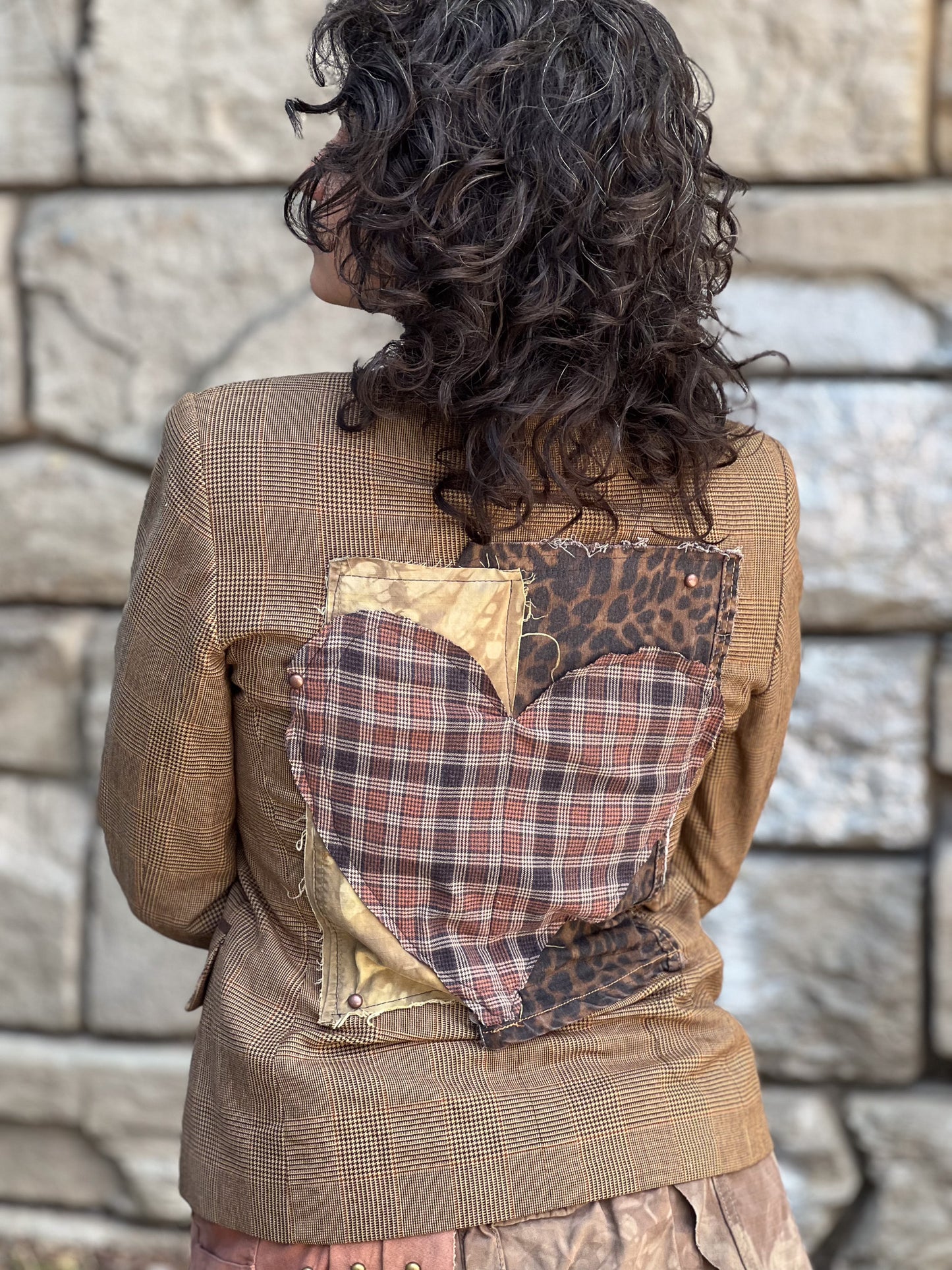 Plaid Heart Patched Blazer