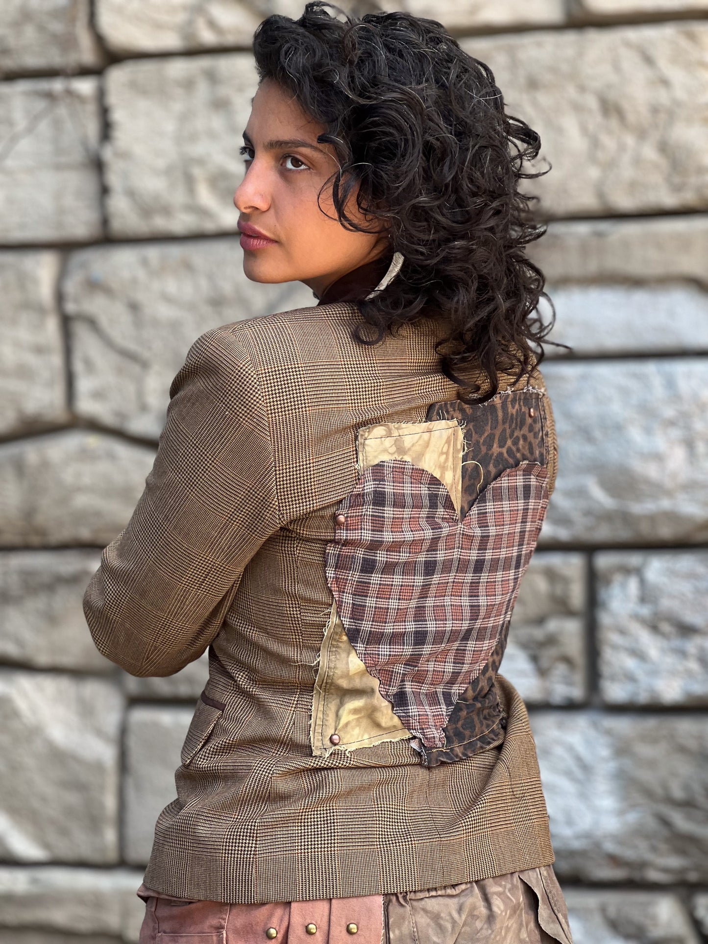 Plaid Heart Patched Blazer