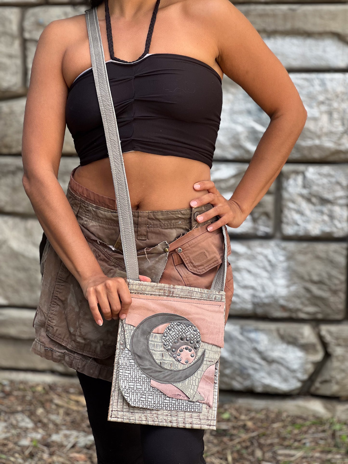 Crescent Moon Leather Crossbody Bag