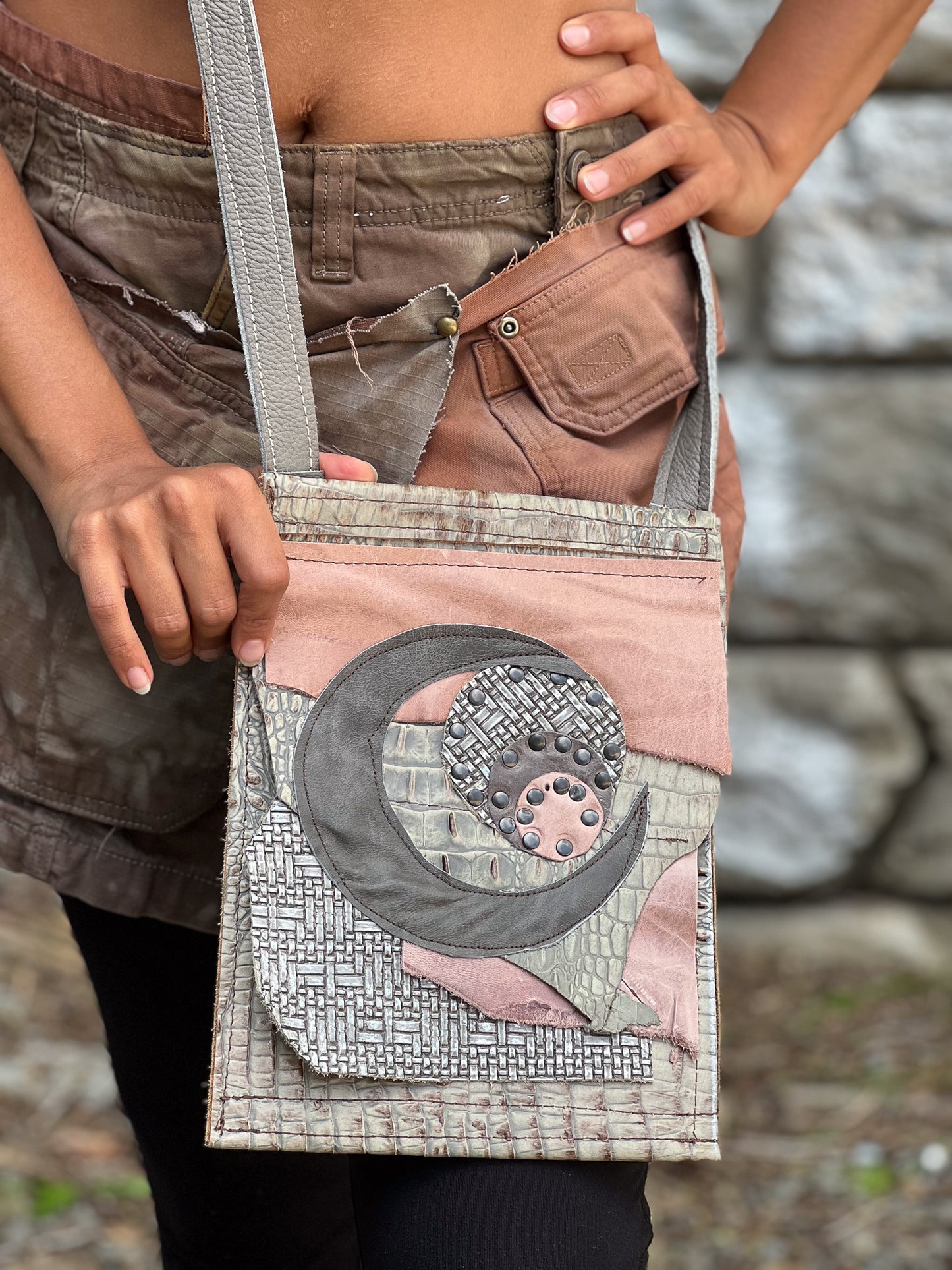 Crescent Moon Leather Crossbody Bag
