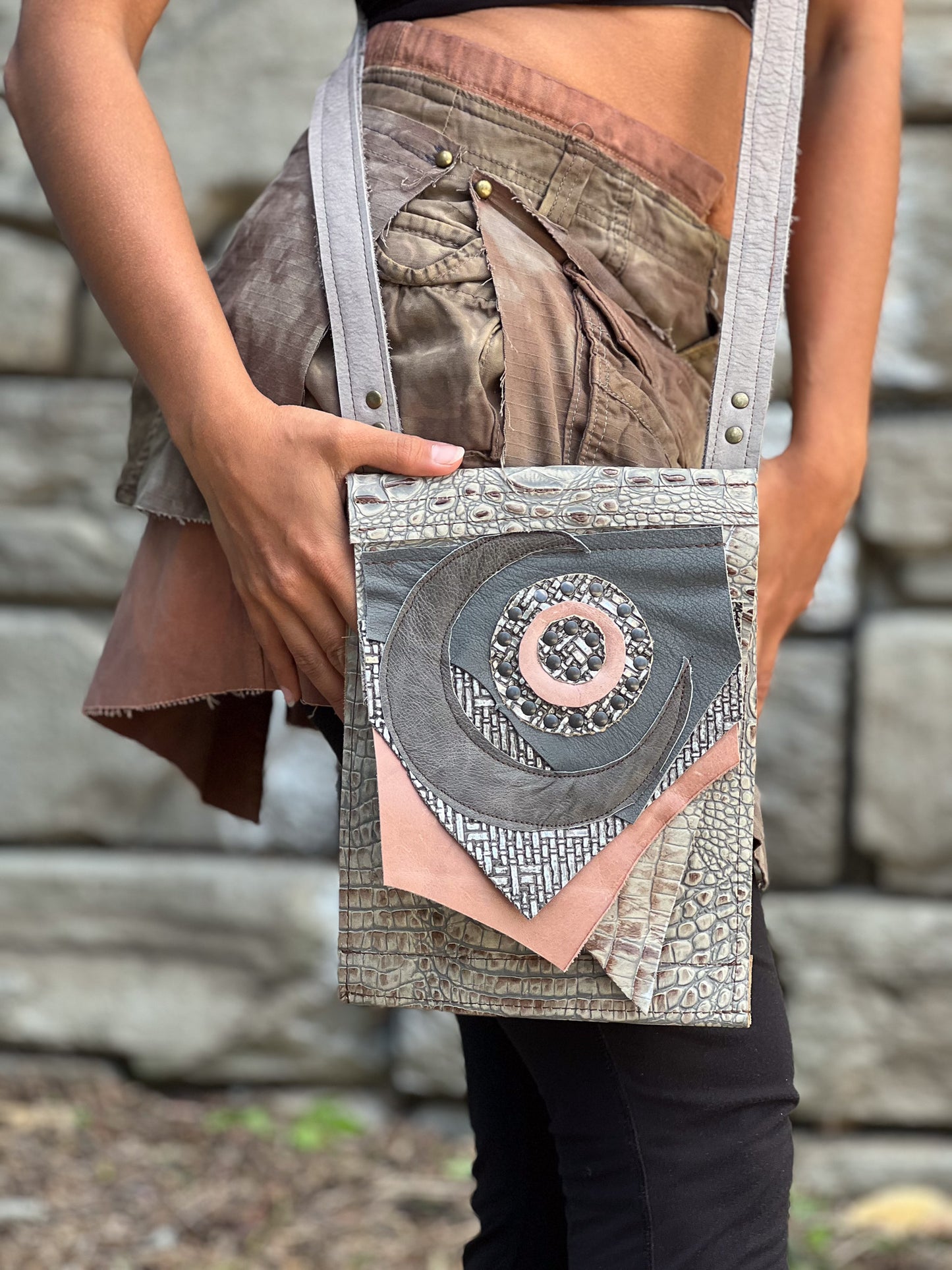 Crescent Moon Leather Crossbody Bag