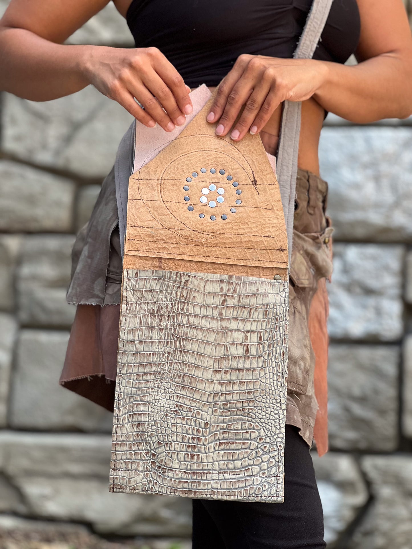 Crescent Moon Leather Crossbody Bag