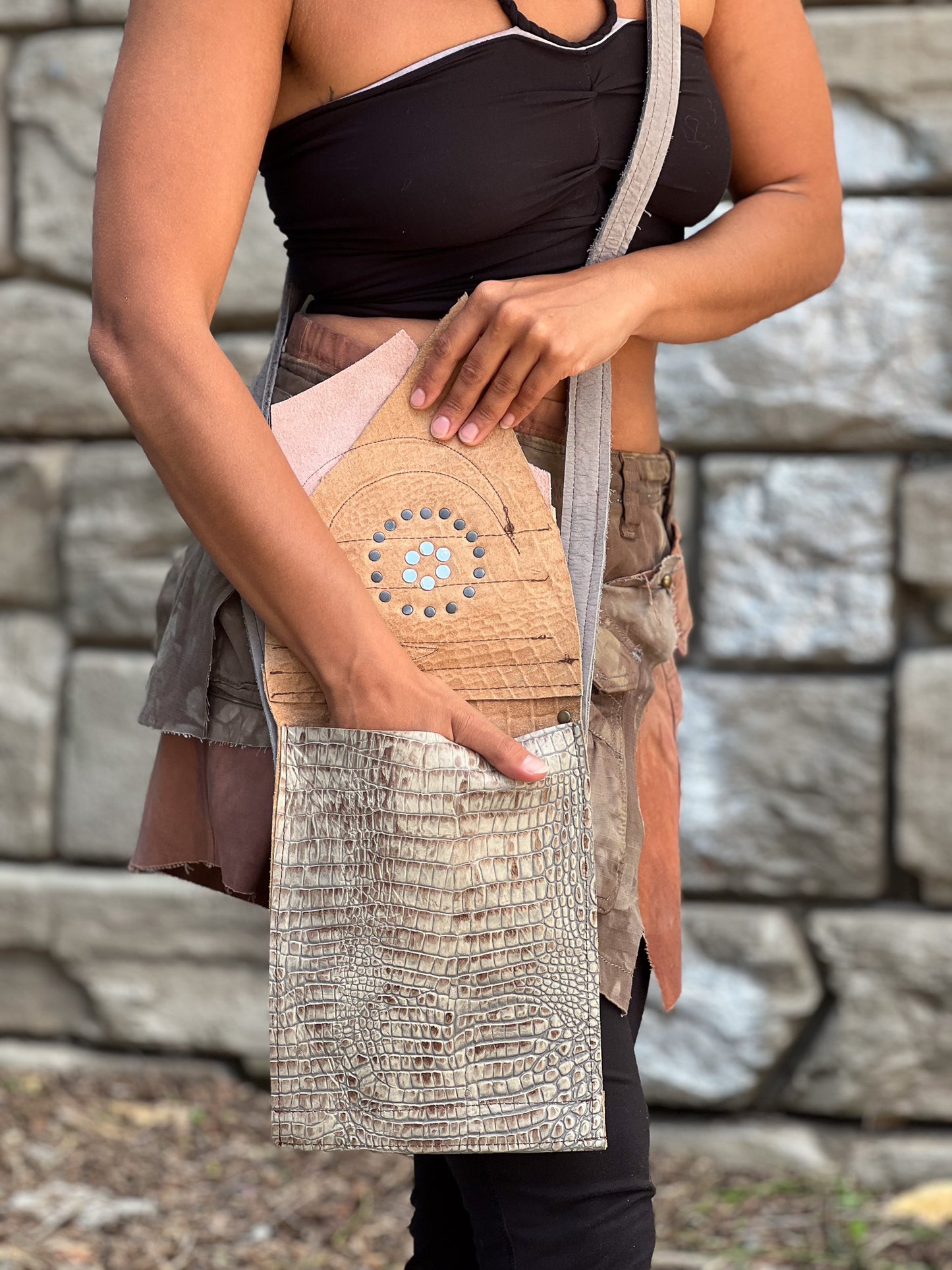 Crescent Moon Leather Crossbody Bag