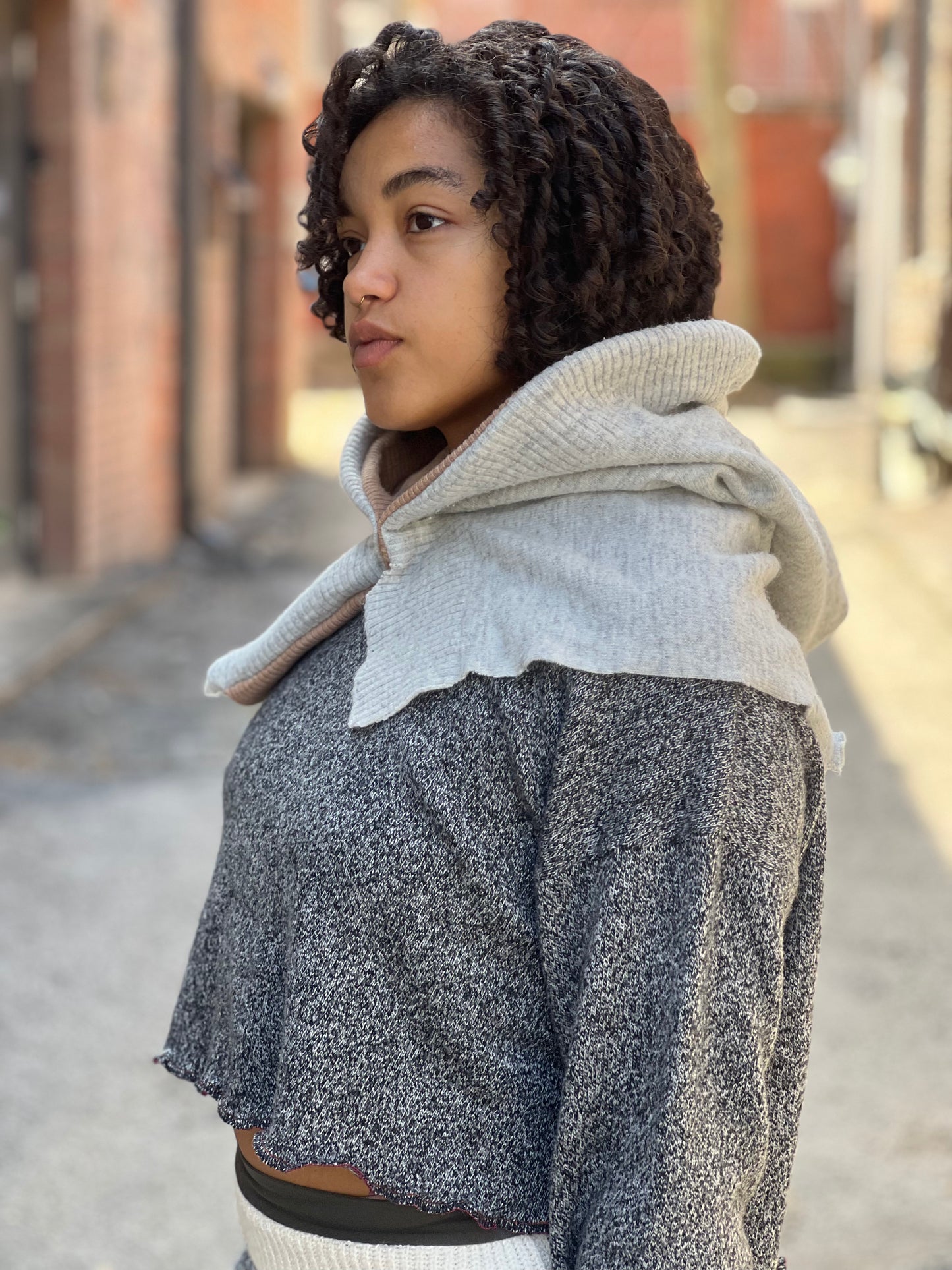Almond & Grey Reversible Sweater Hood