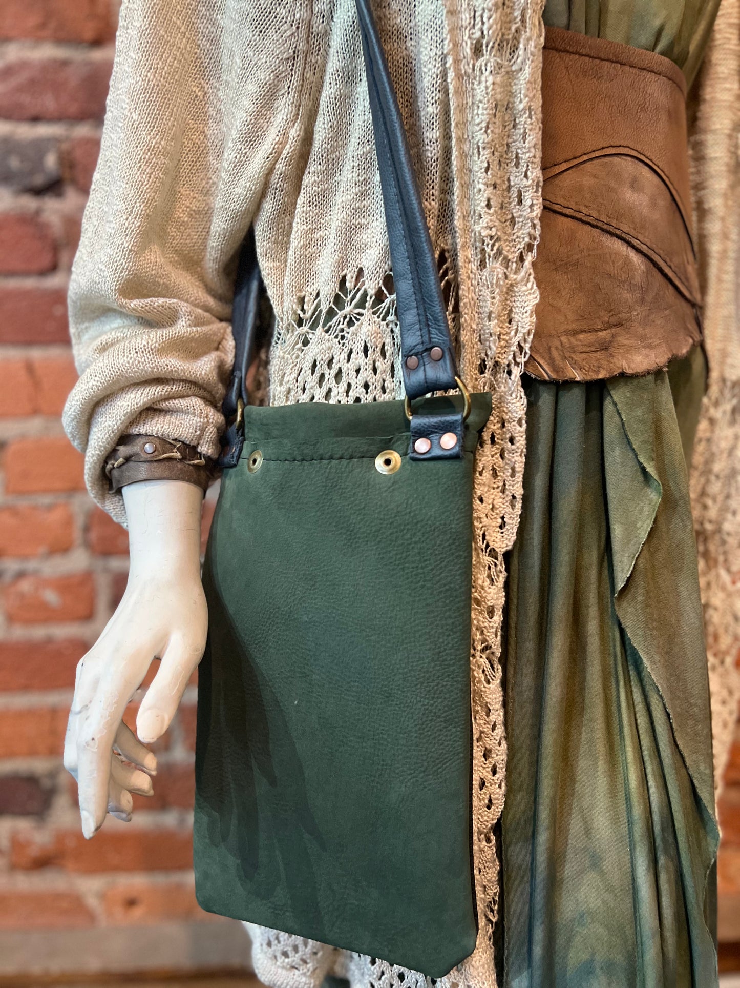 B.B. Ivey Hunter Green Suede and Navy Leather Mini Crossbody Bag
