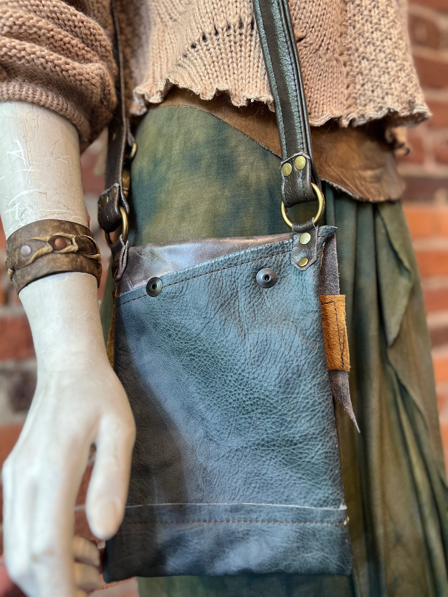 B.B. Ivey Dark Aqua Marine, Brown and Gray Leather Purse