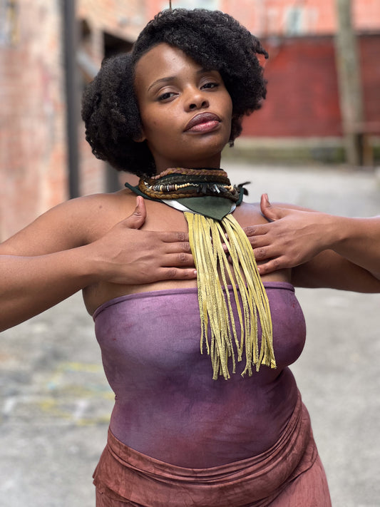 Chartreuse Leather & Bead Neck Choker