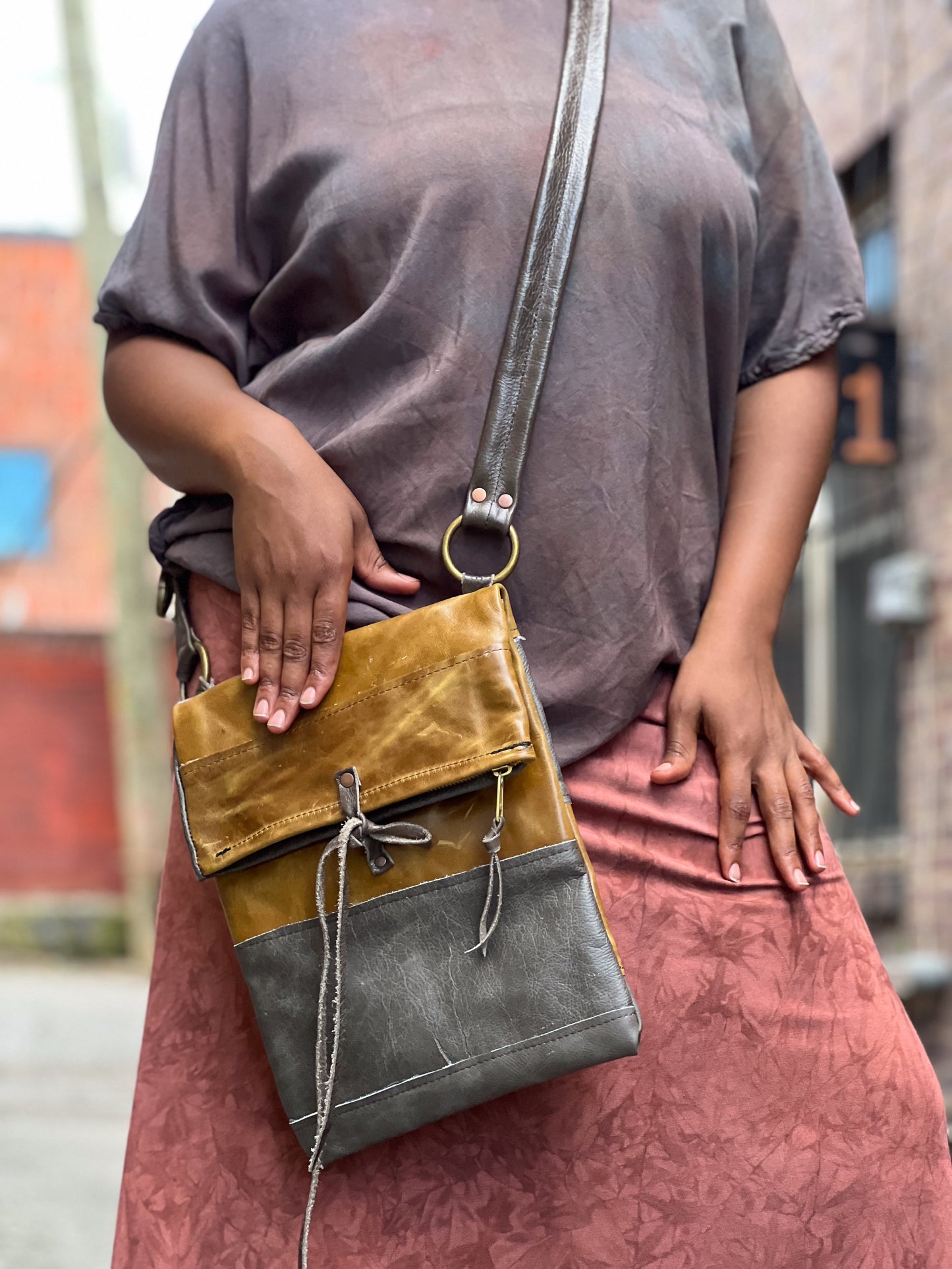 Two-Tone Fold Cross Body Bag