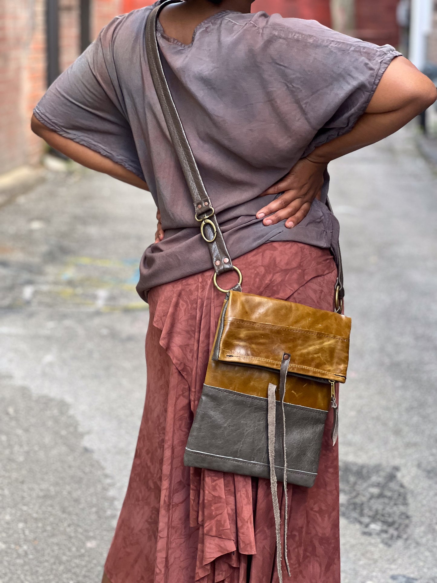 Two-Tone Fold Cross Body Bag