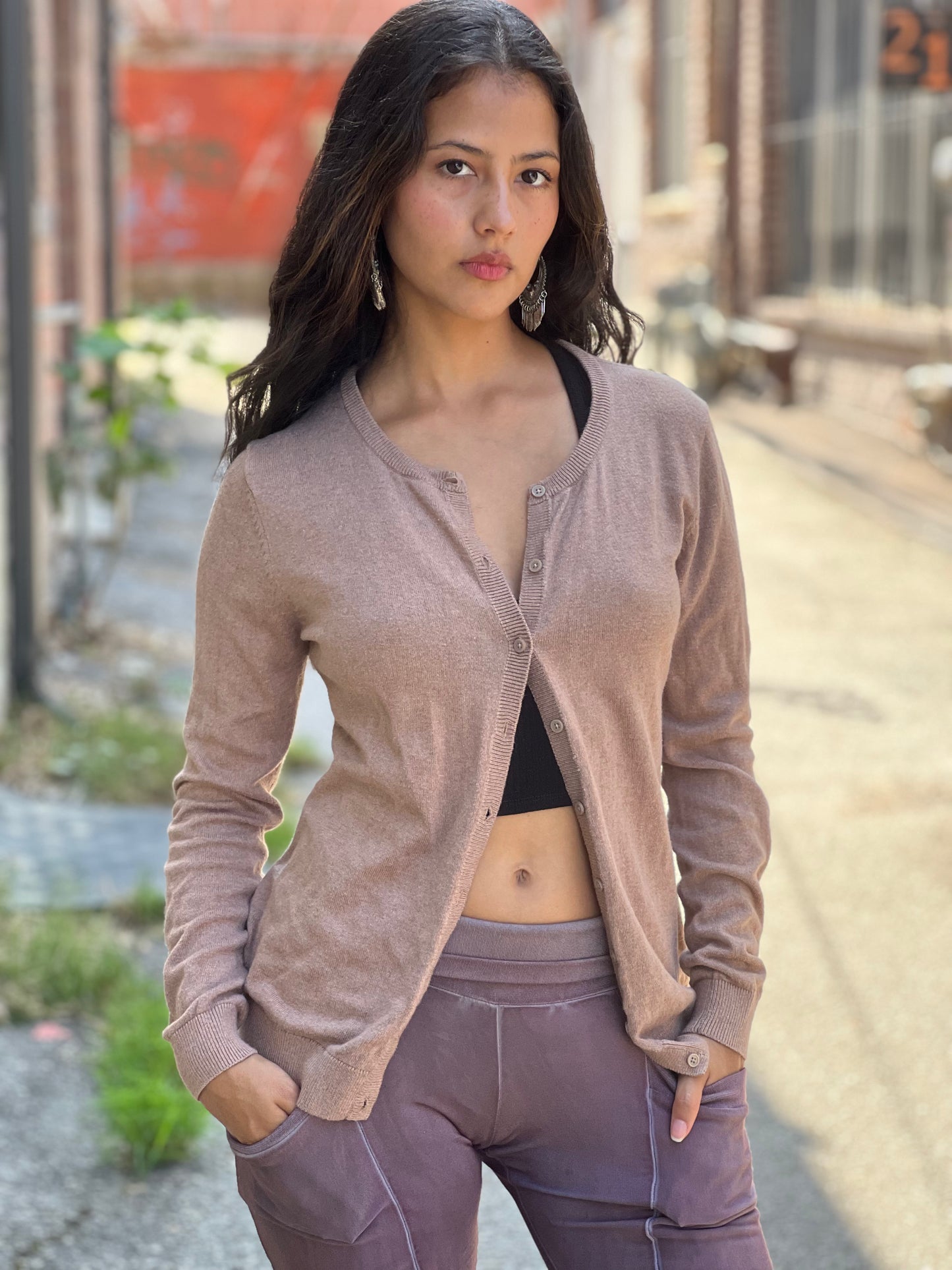 Tan 'Transformation' Print Cardigan