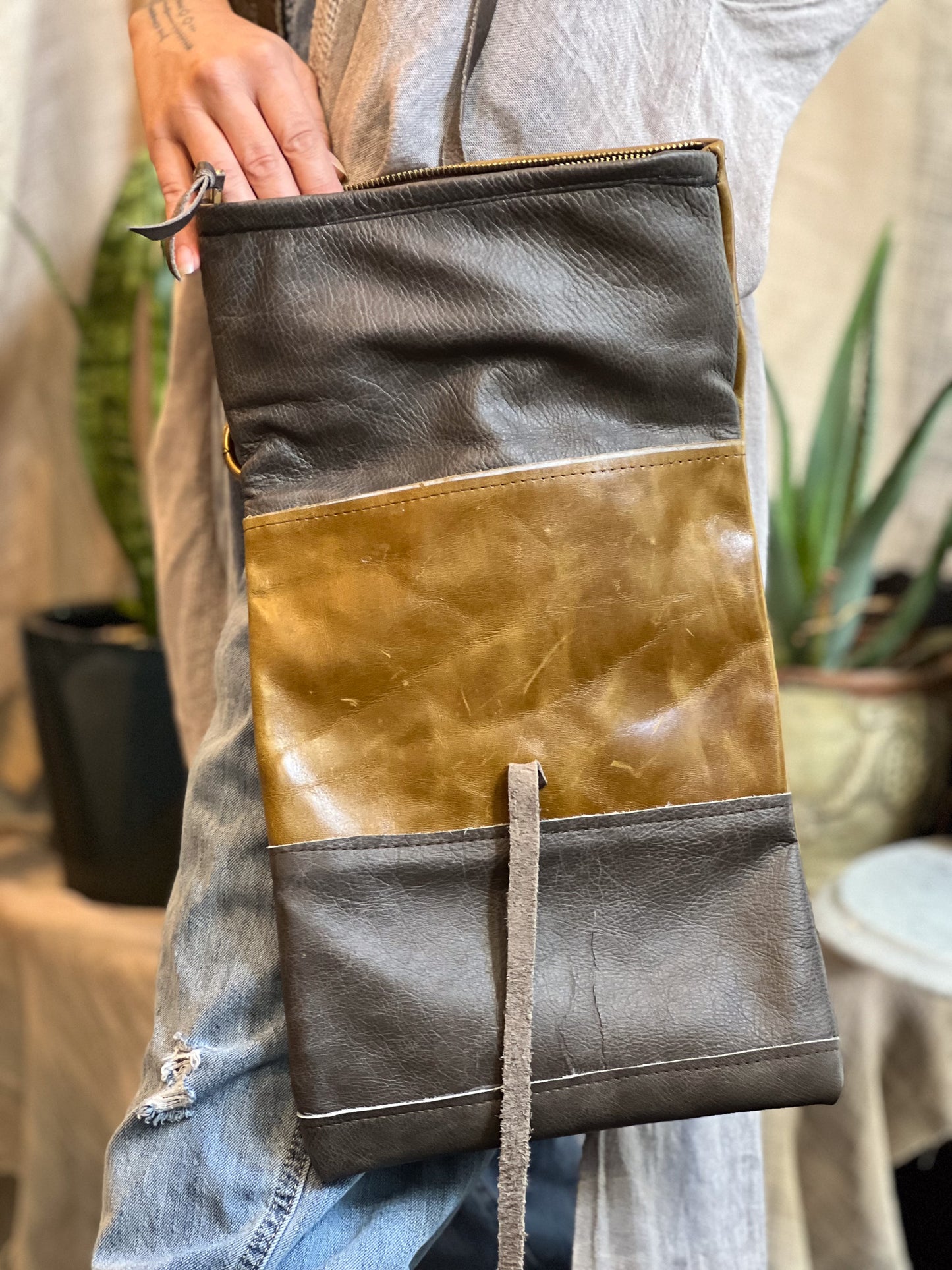 Fold Over Leather Crossbody Bag