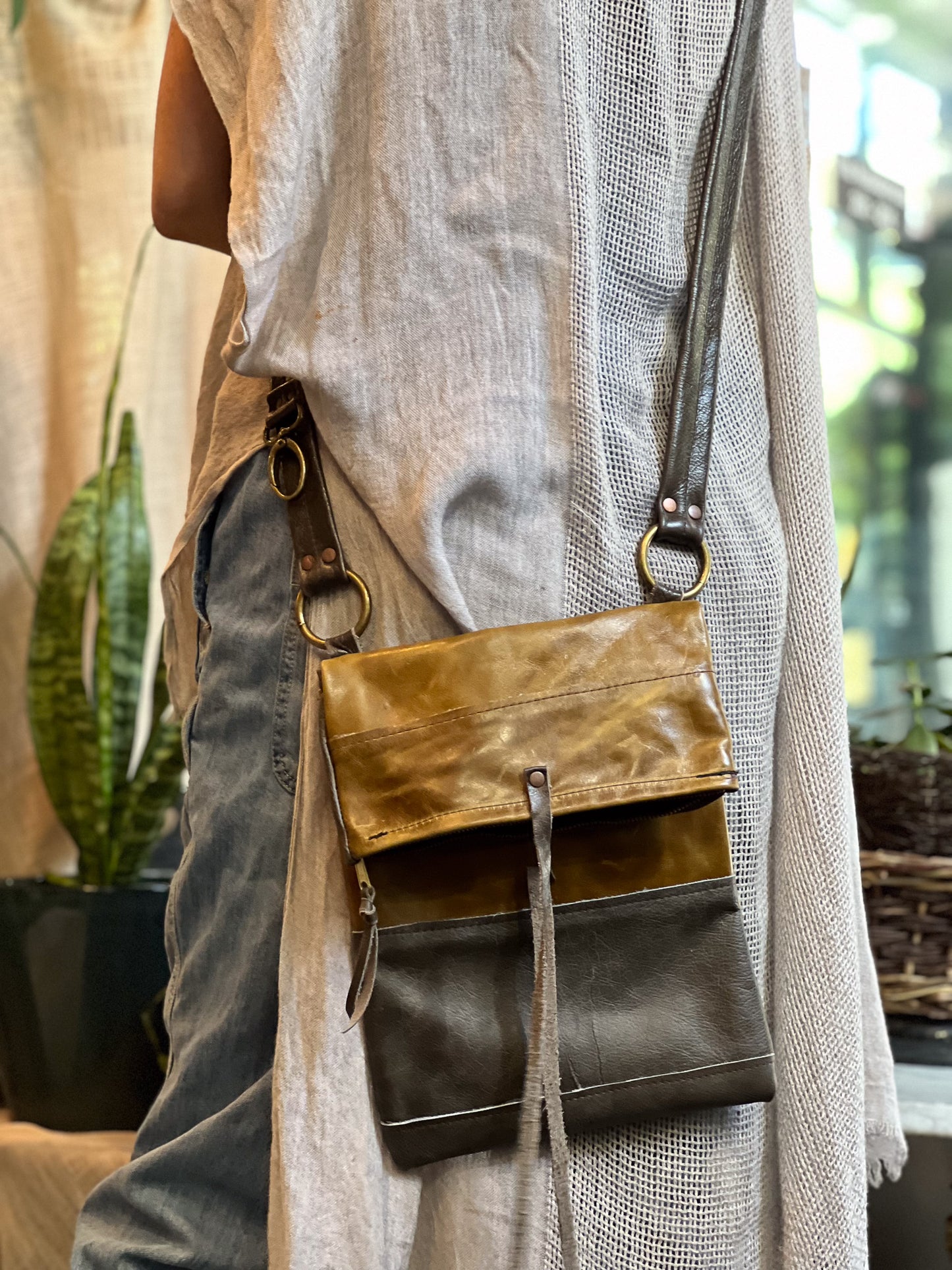 Fold Over Leather Crossbody Bag