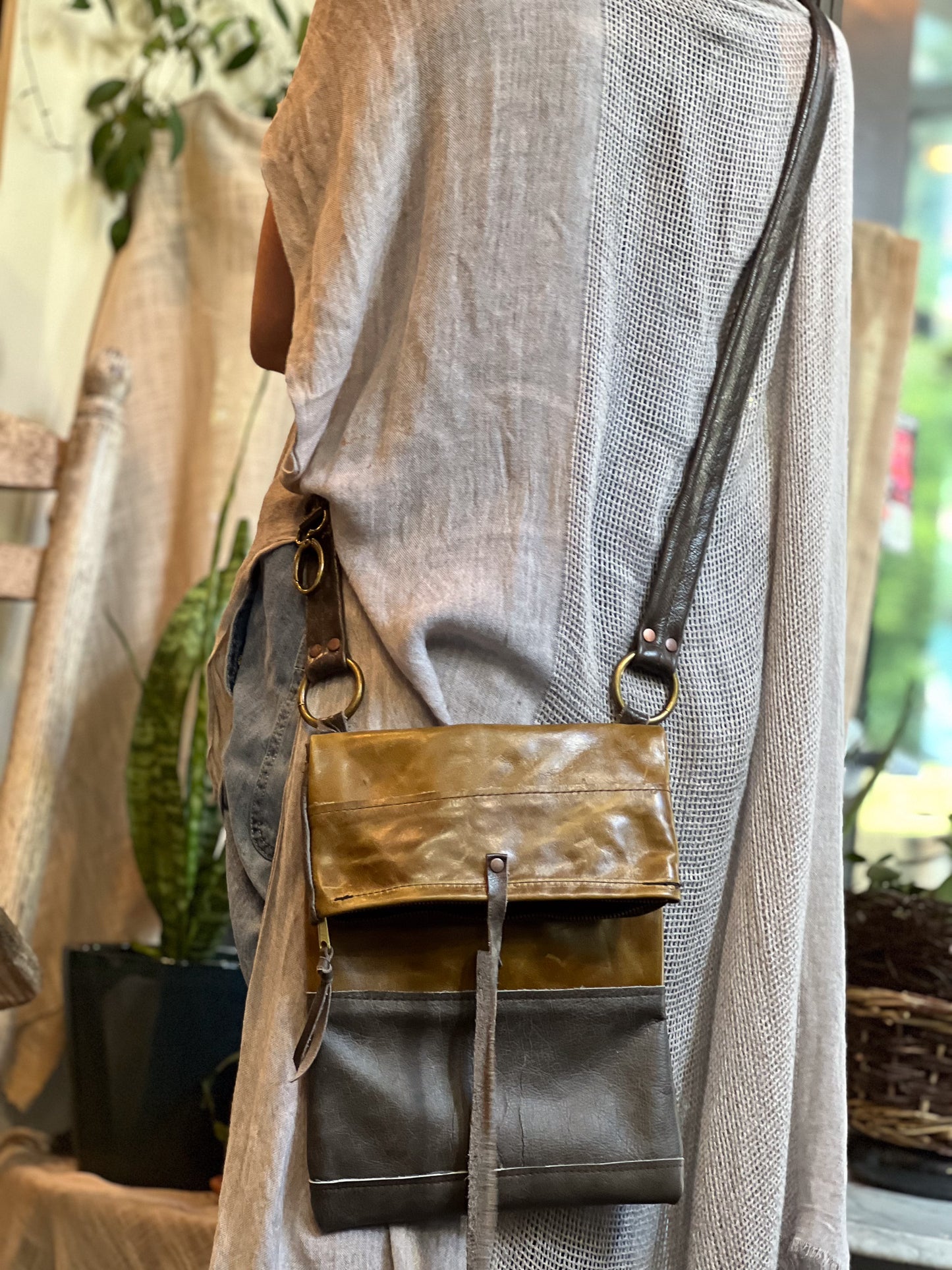 Fold Over Leather Crossbody Bag