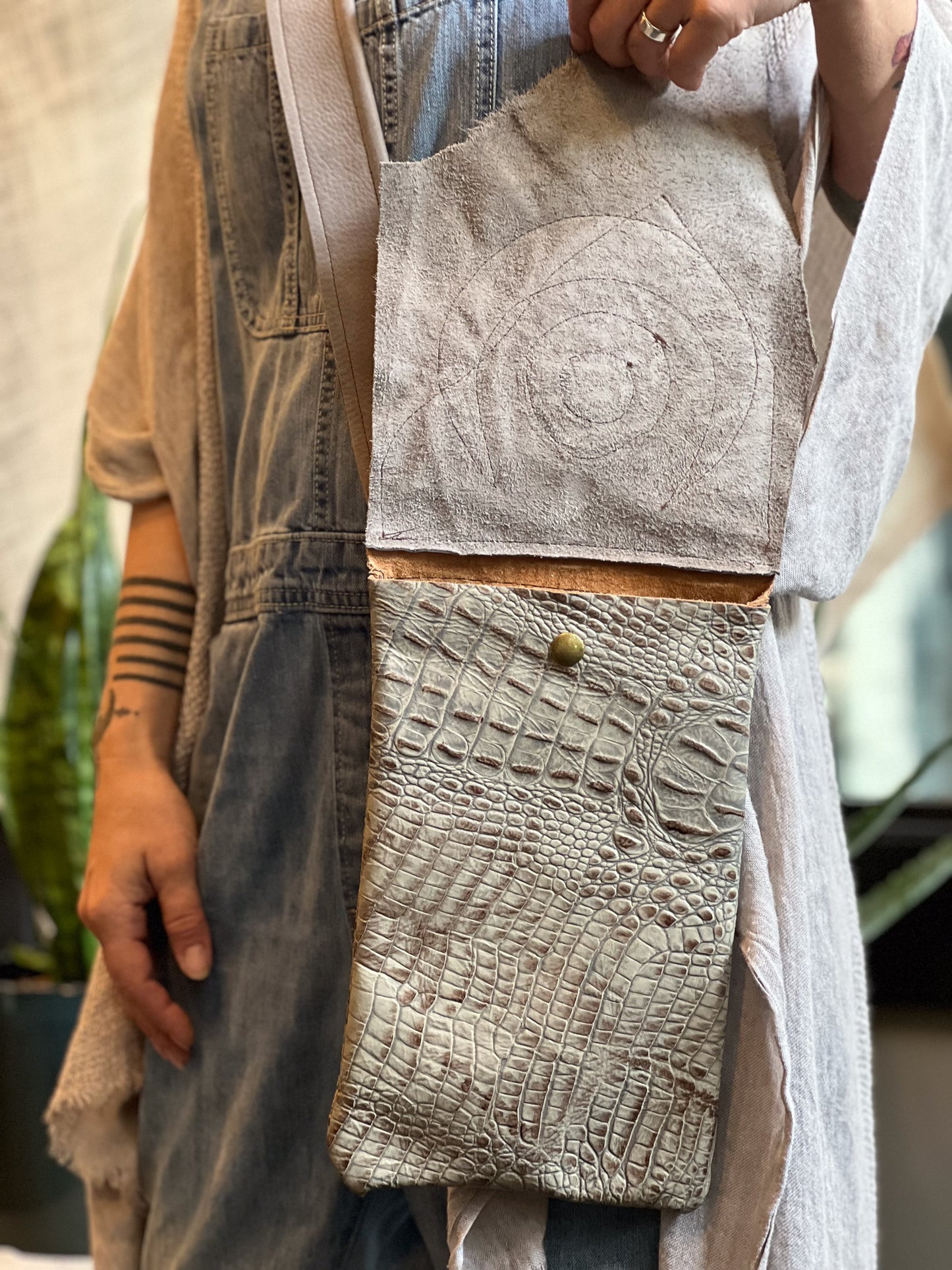 Grey Lunar Patchwork Crossbody Messenger Bag