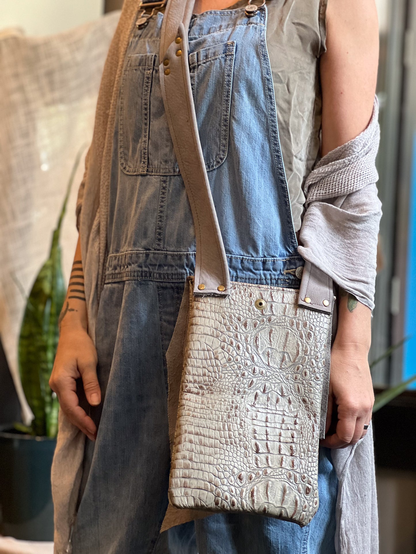 Grey Lunar Patchwork Crossbody Messenger Bag