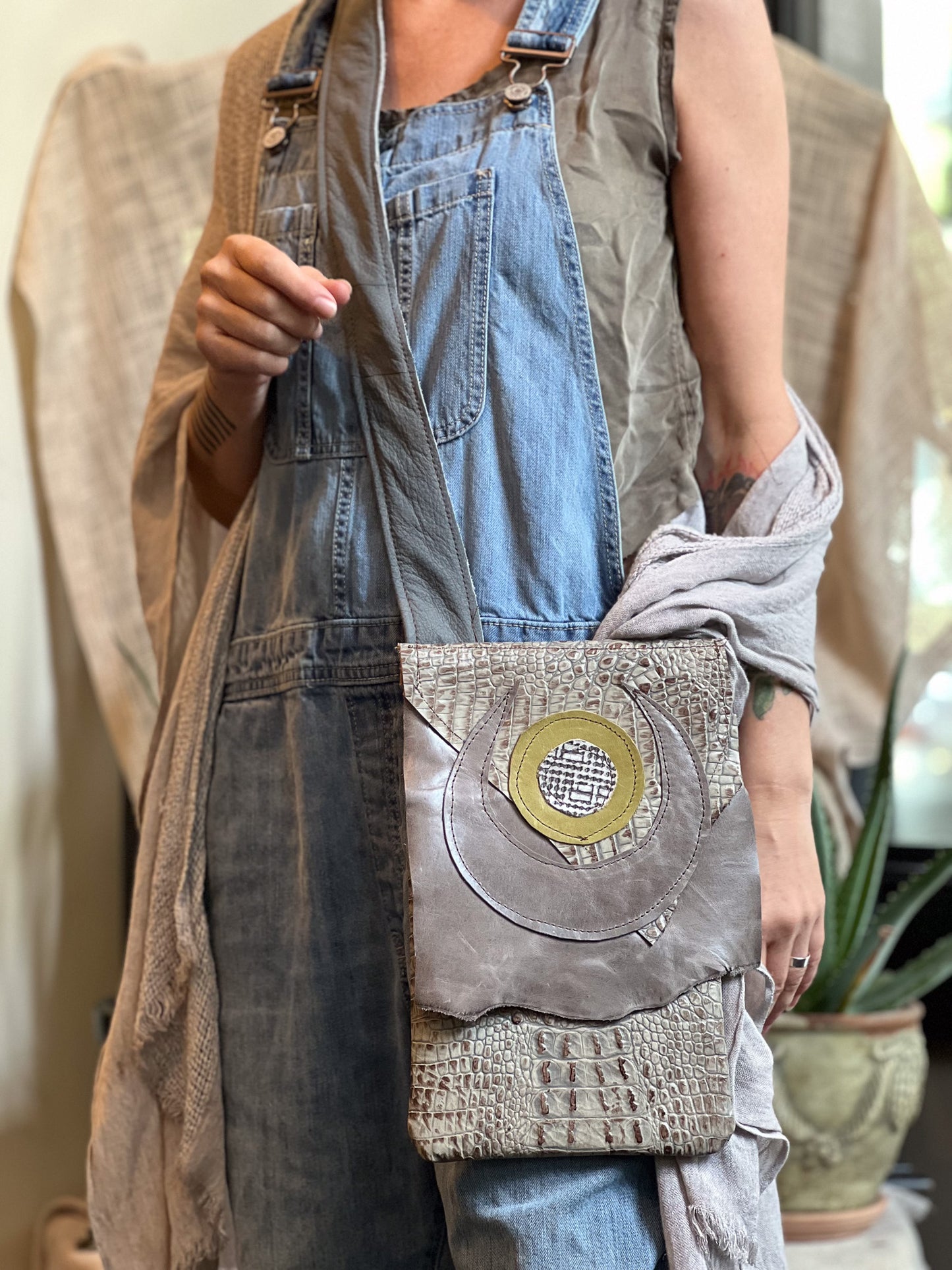 Chartreuse Lunar Patchwork Crossbody Messenger Bag