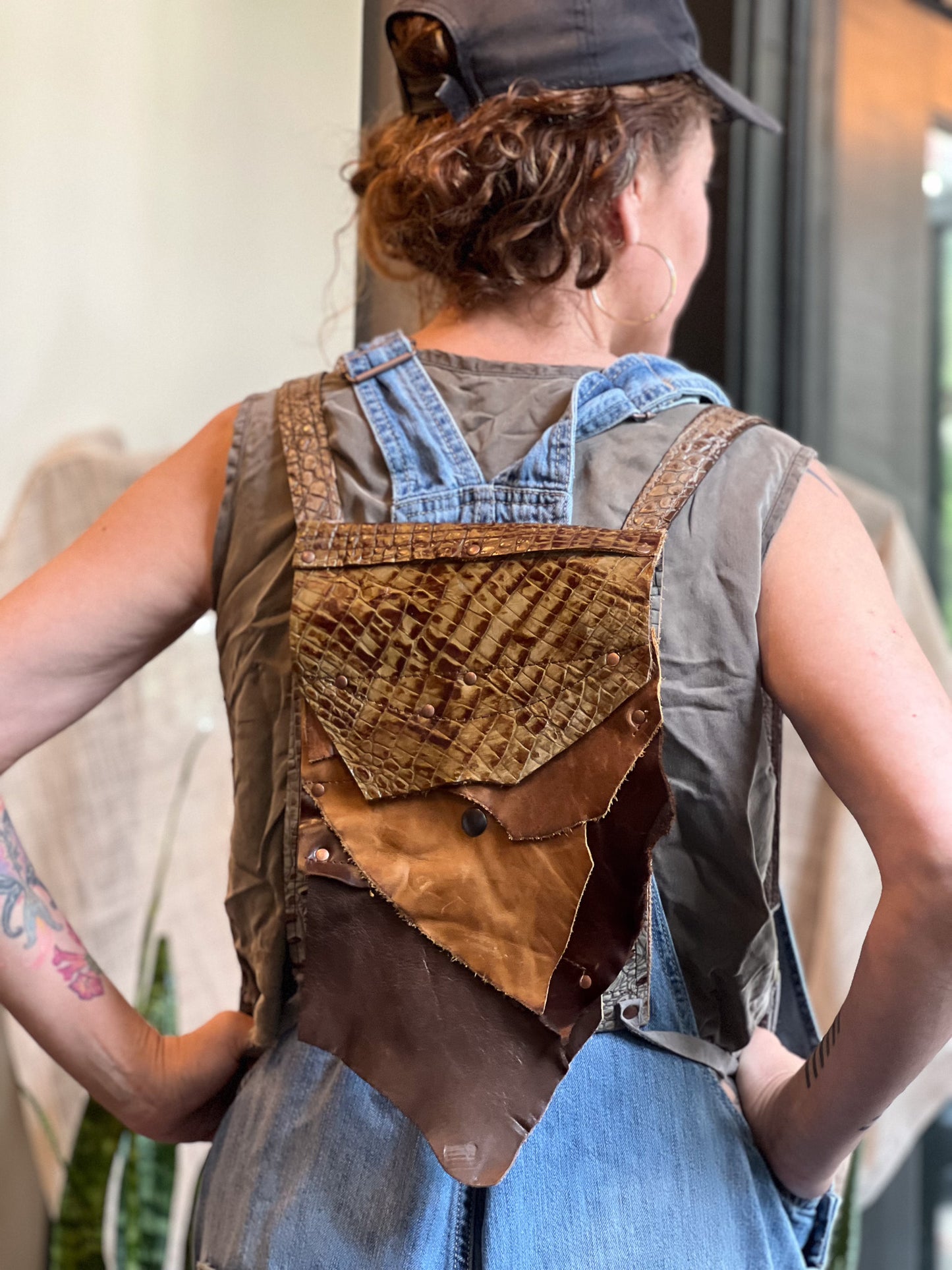 Antique Gator Embossed Mini Leather Backpack
