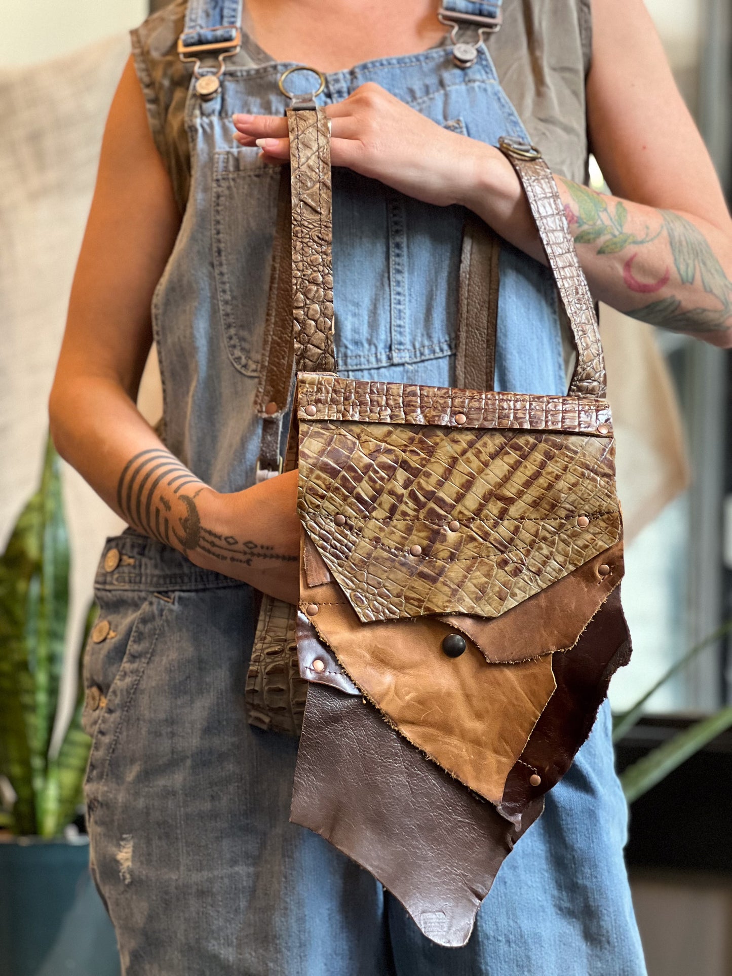 Antique Gator Embossed Mini Leather Backpack