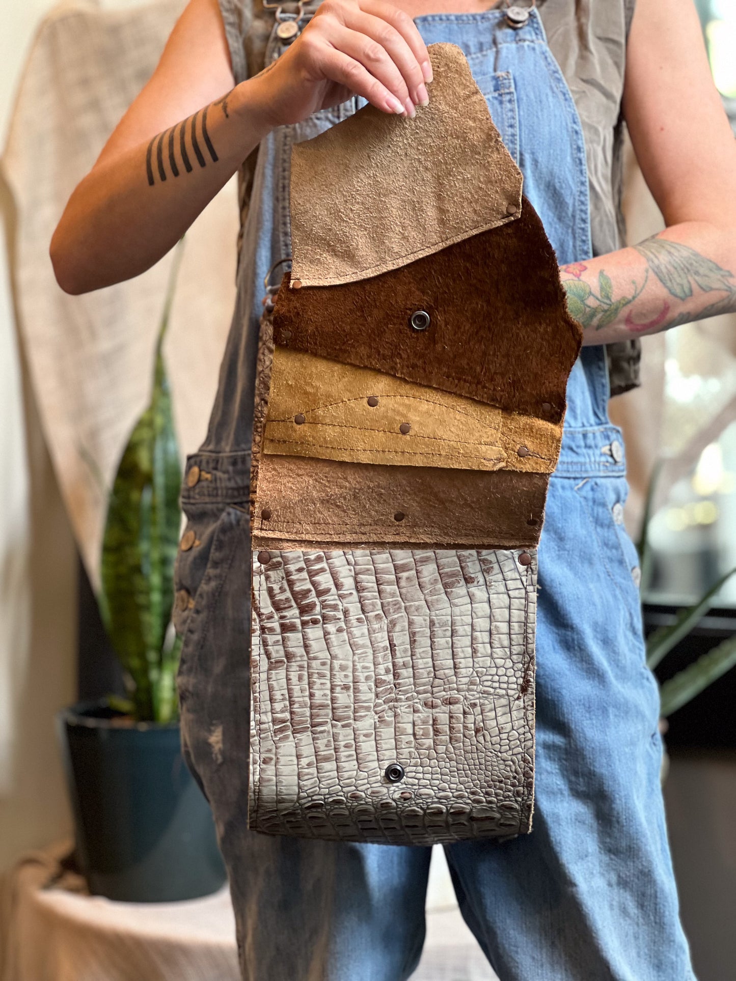 Antique Gator Embossed Mini Leather Backpack