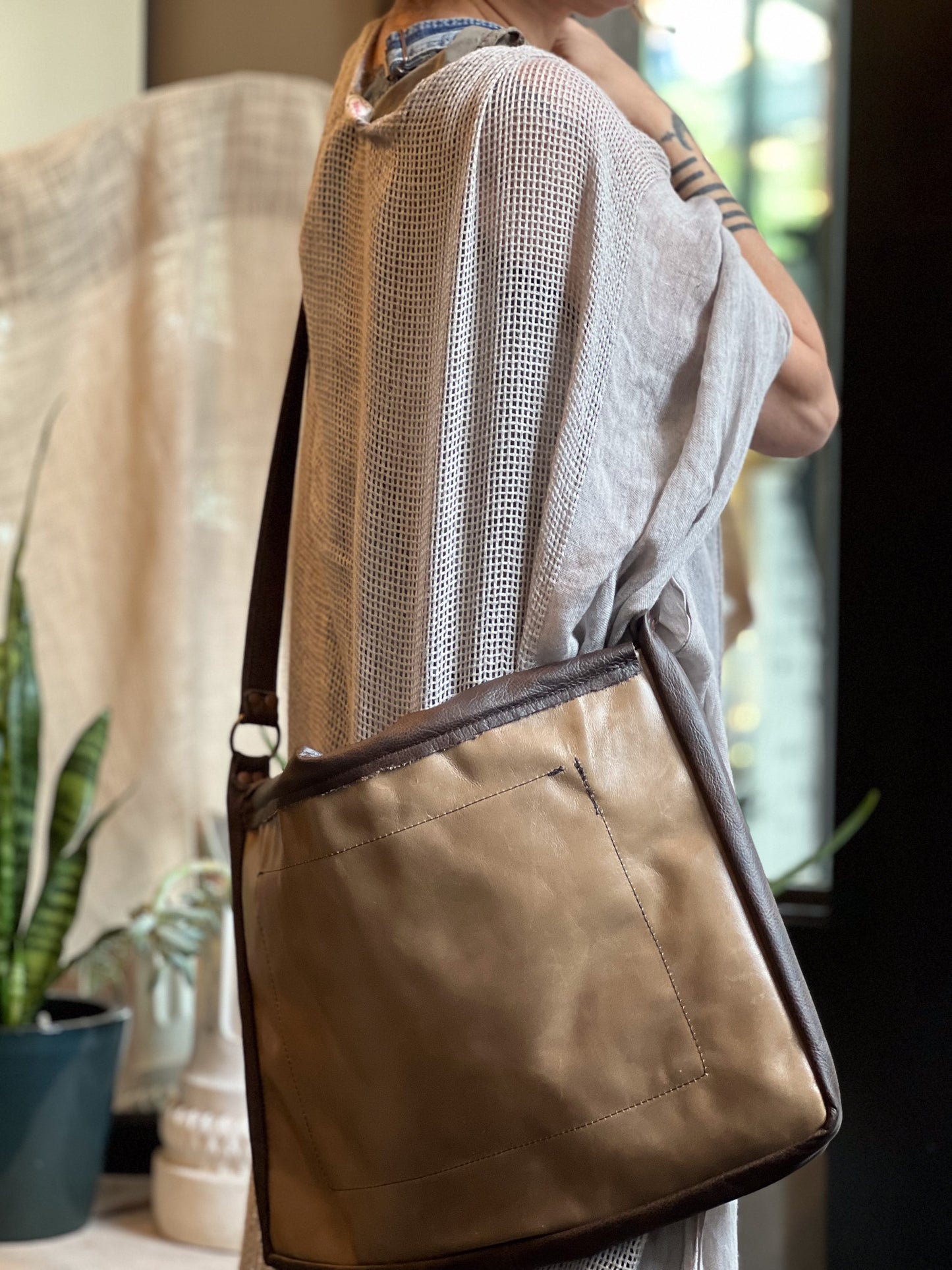Indigo & Grey Leather Messenger Bag