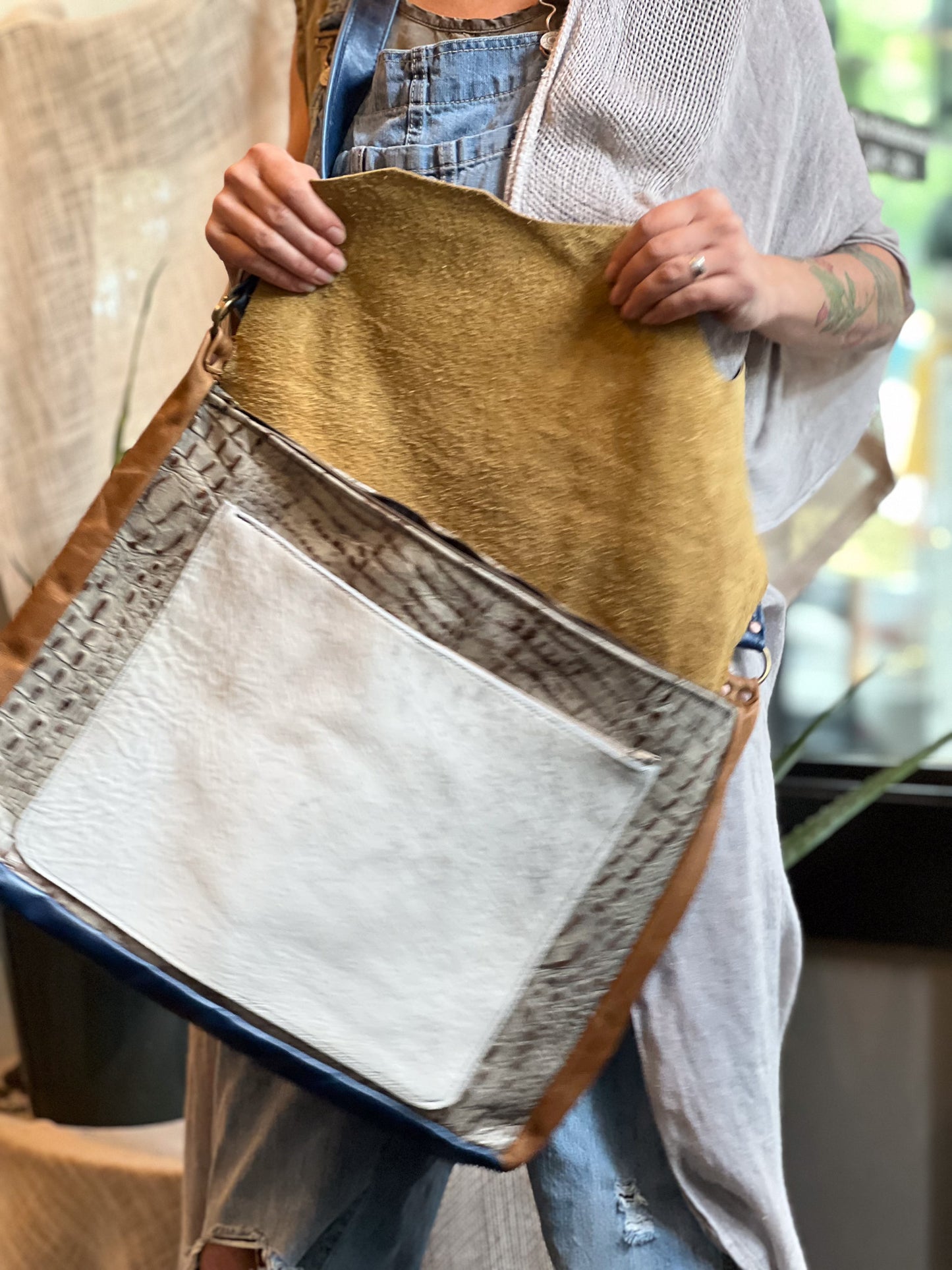Brown & Ivory Hide Leather Messenger Bag