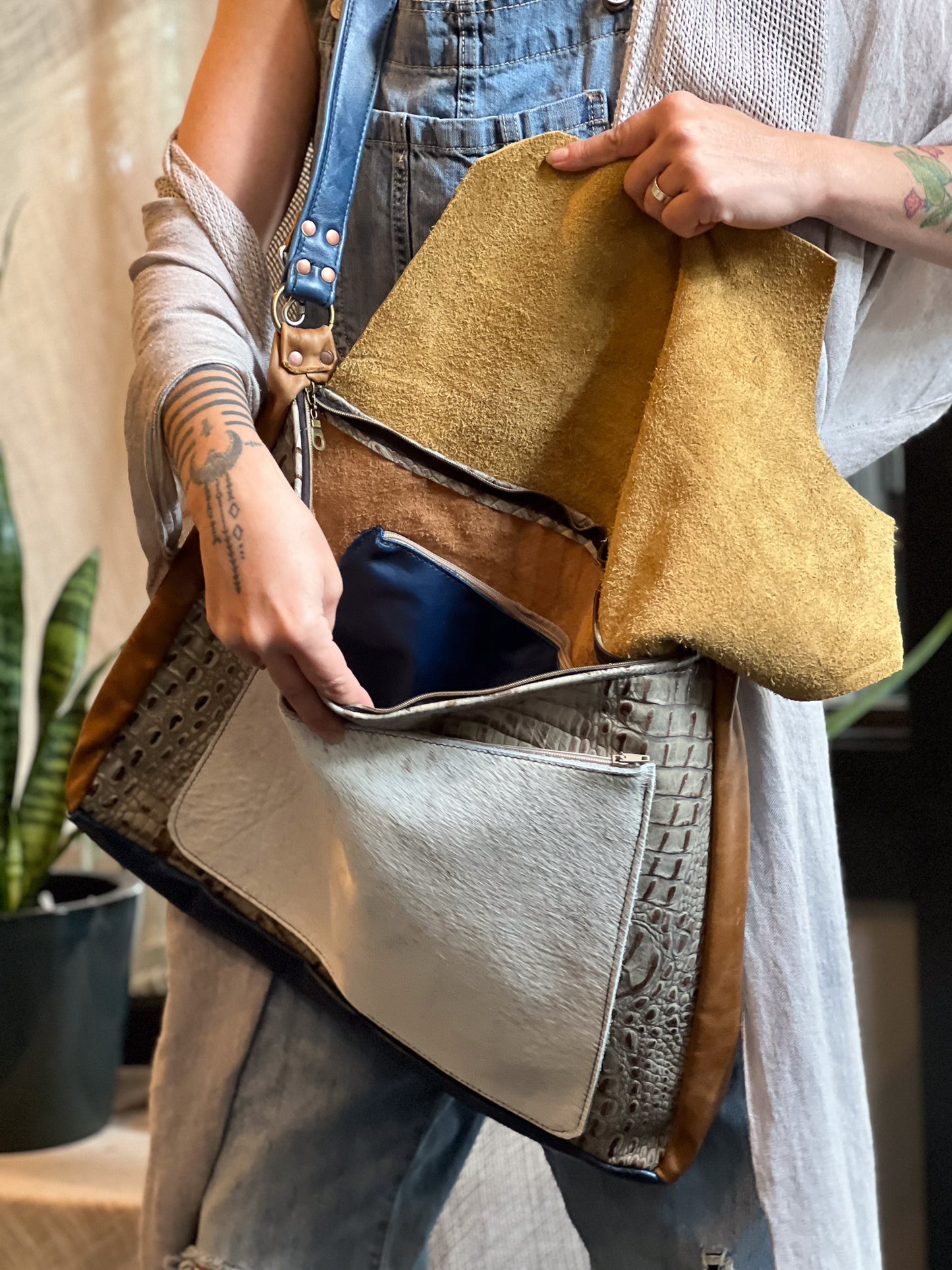 Brown & Ivory Hide Leather Messenger Bag