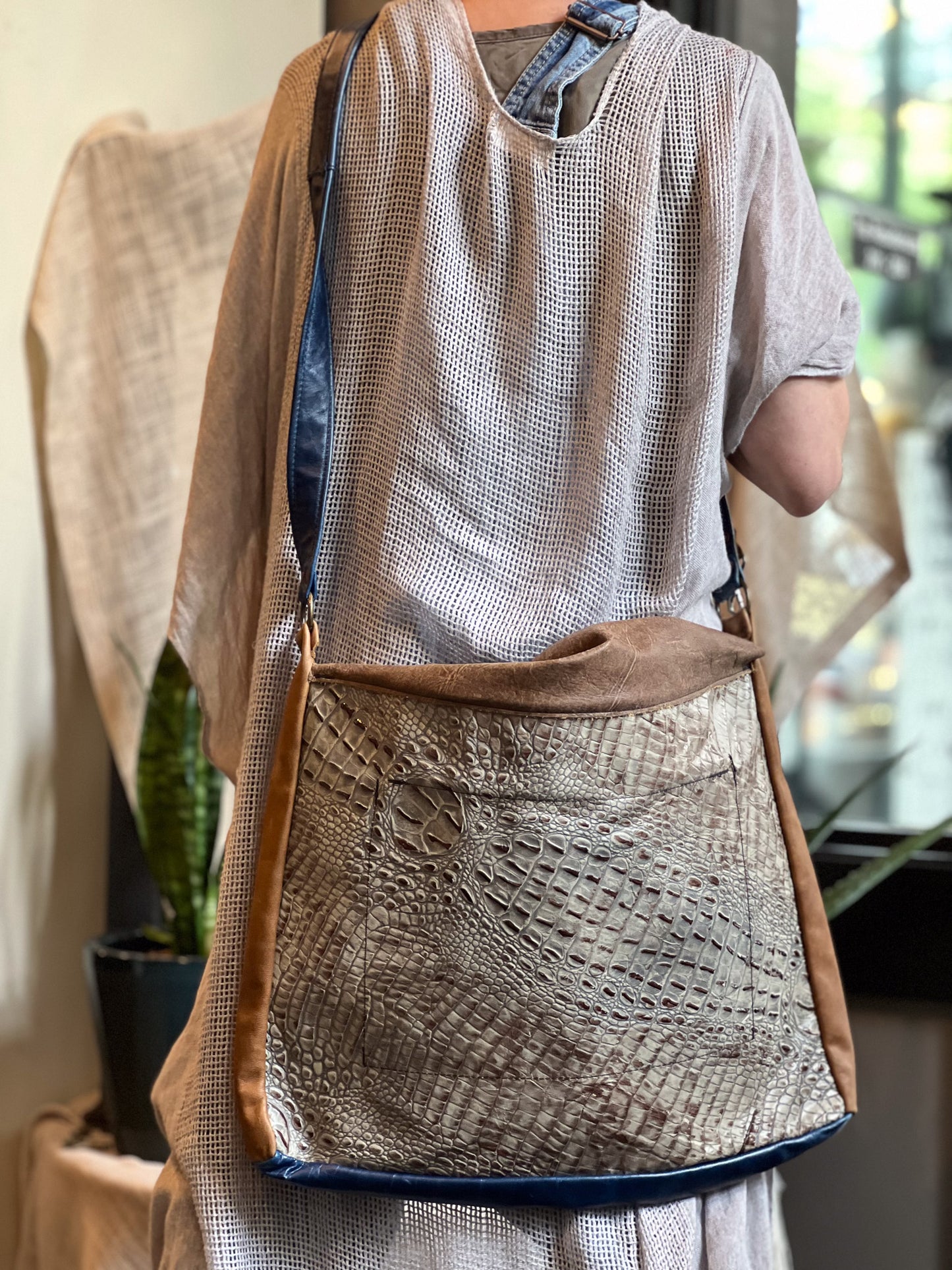 Brown & Ivory Hide Leather Messenger Bag