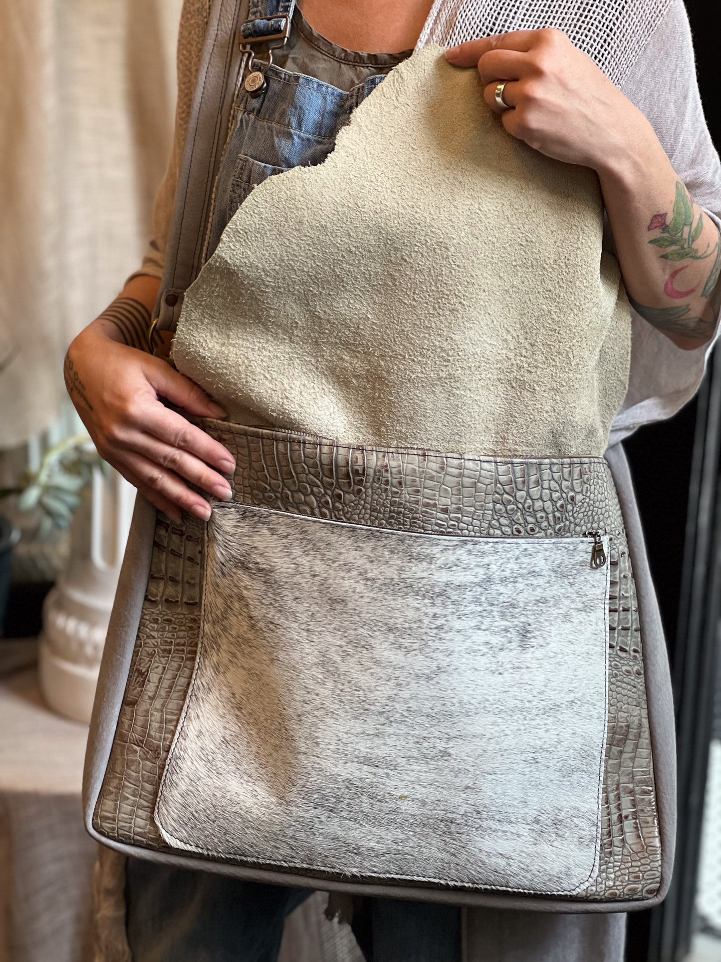 Ivory & Hide Leather Messenger Bag