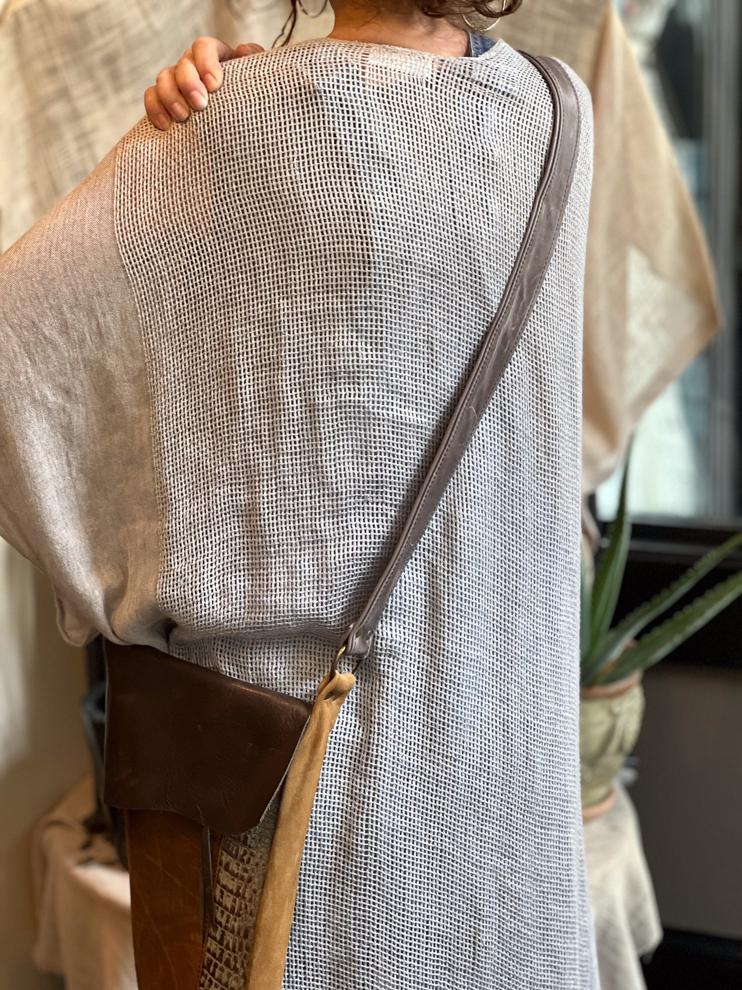 Brown & Gator Embossed Leather Messenger Bag