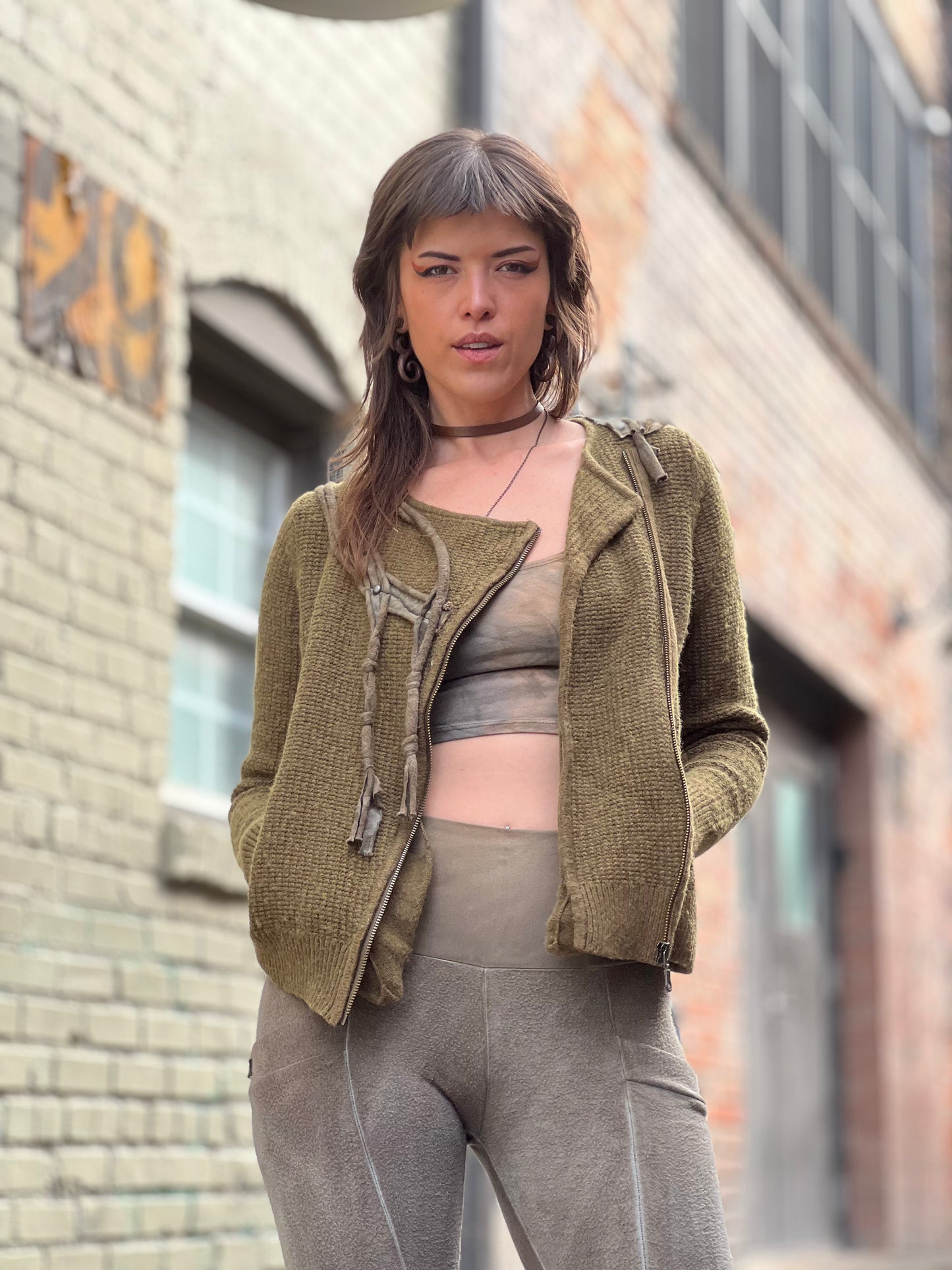 Pine & Fleece Fabric Zip-up Sweater
