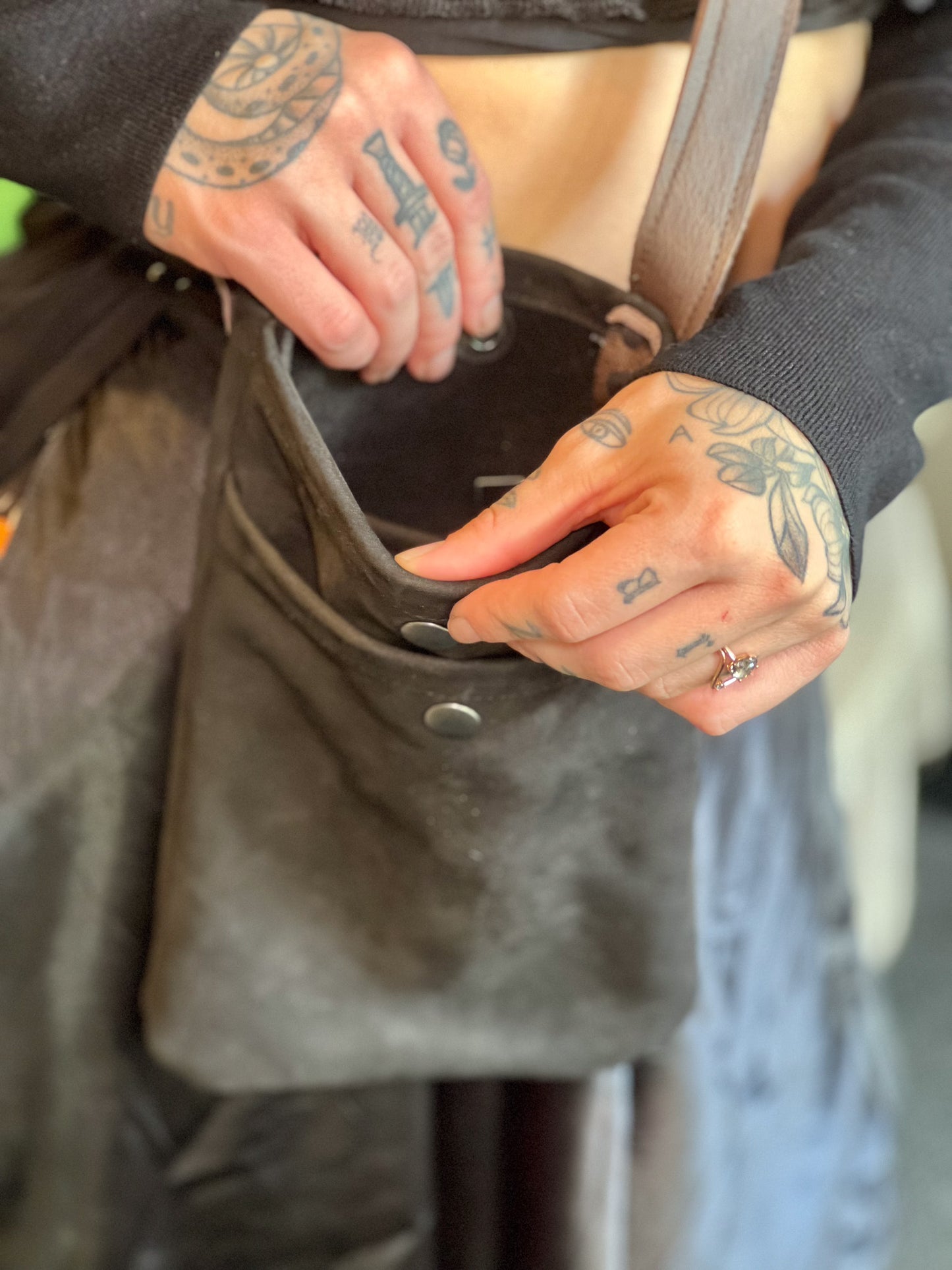 Black Suede Leather Crossbody Mini Bag
