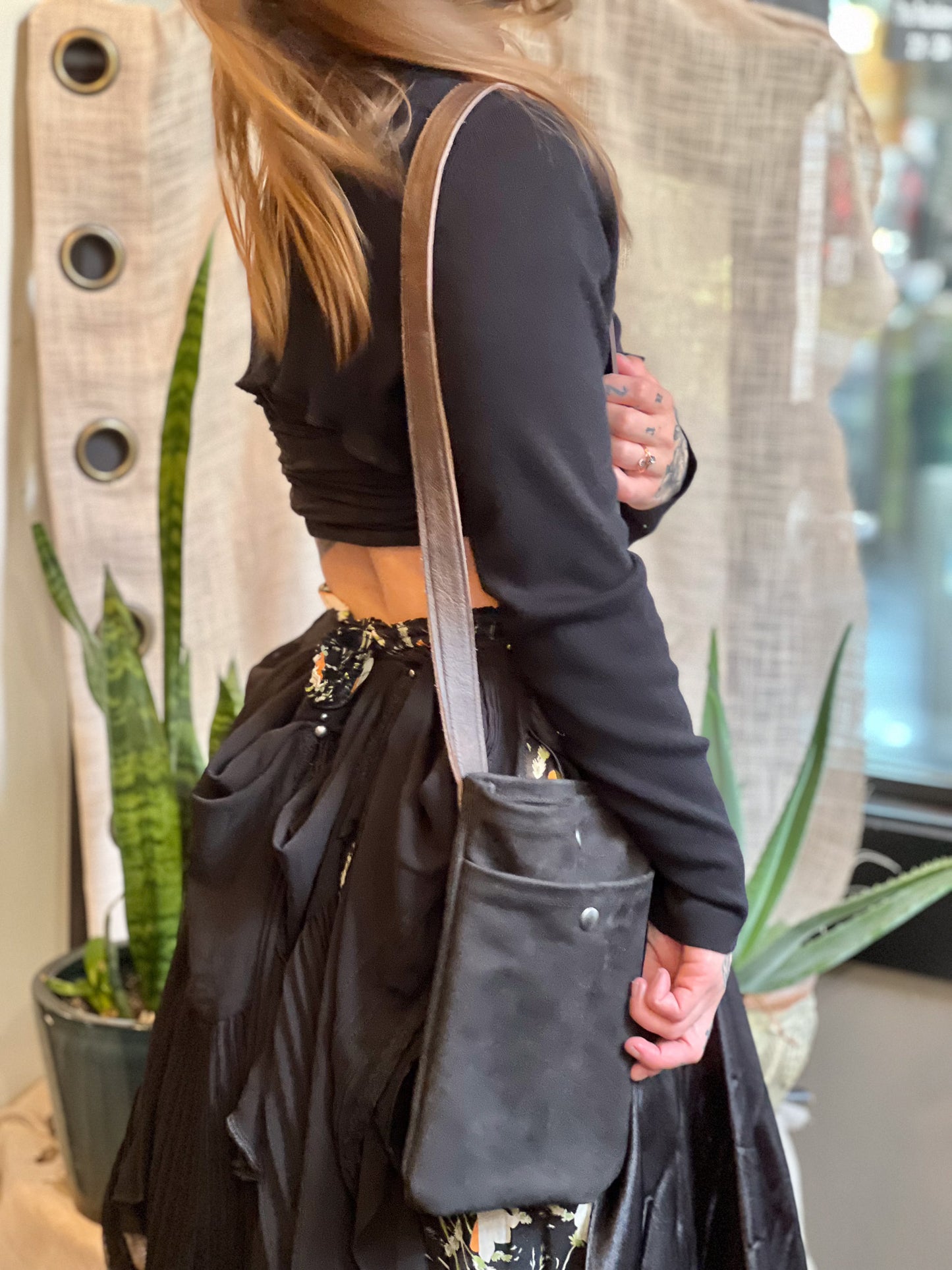 Black Suede Leather Crossbody Mini Bag