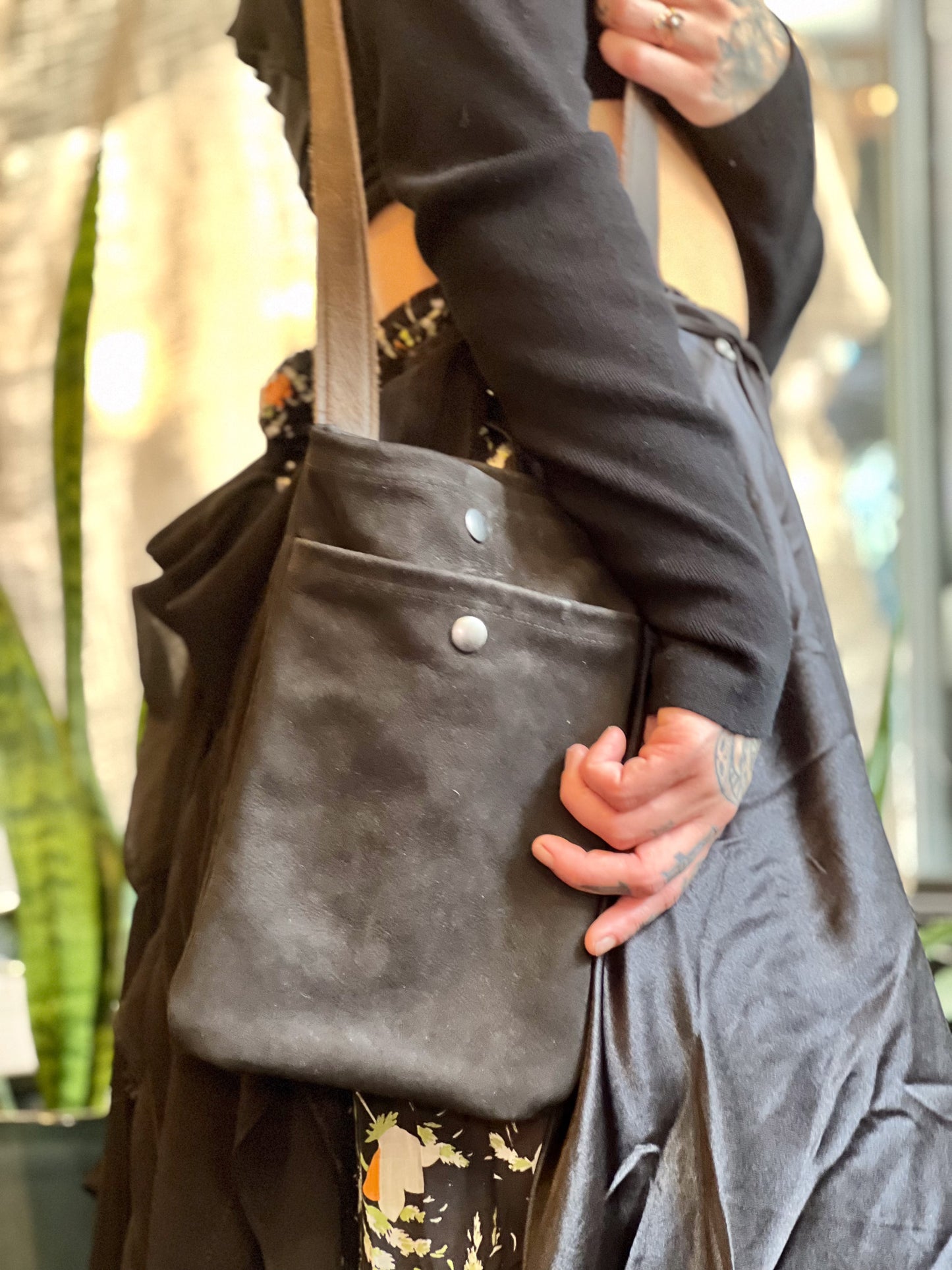 Black Suede Leather Crossbody Mini Bag