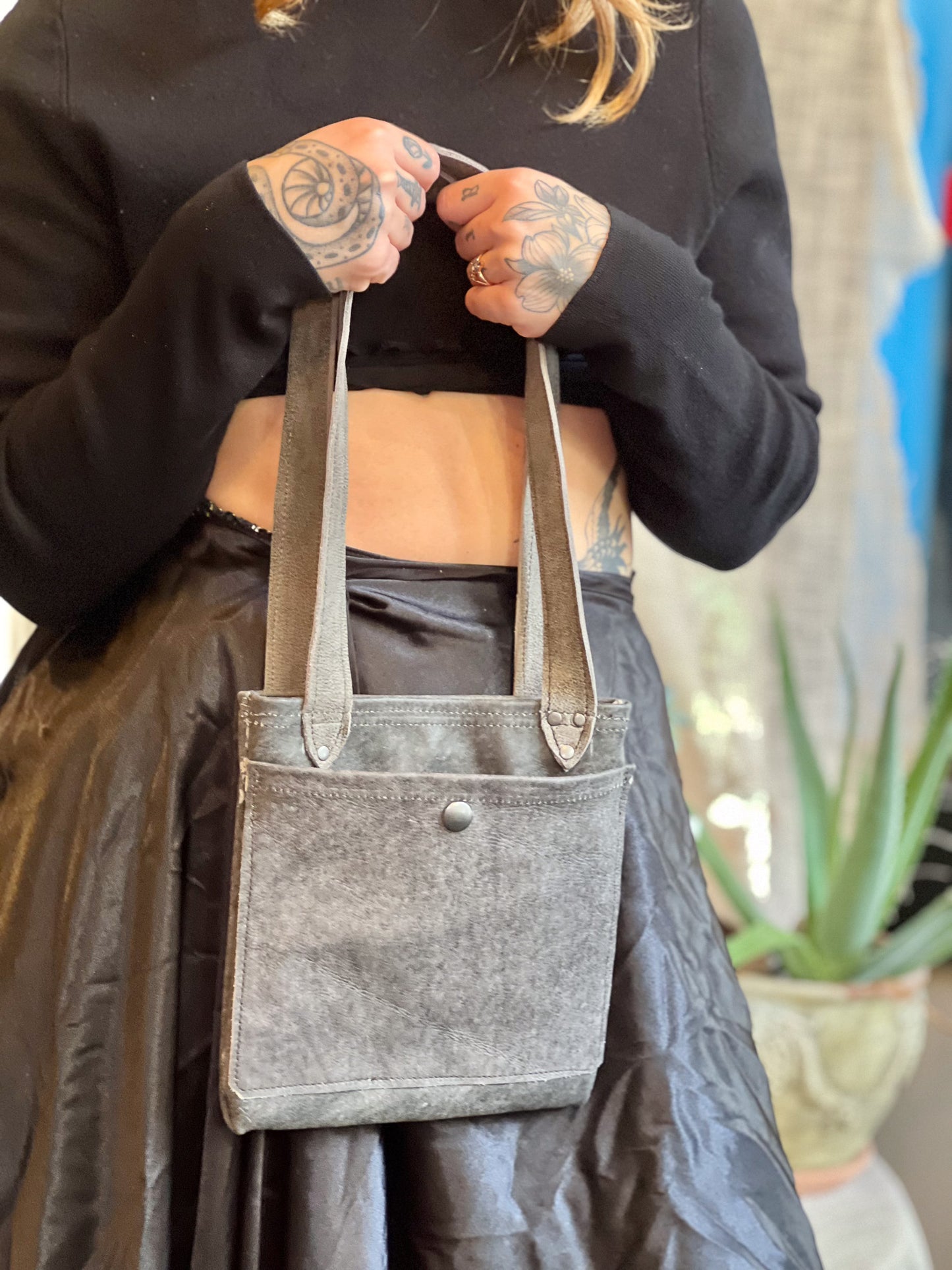 Smokey Grey Leather Mini Tote