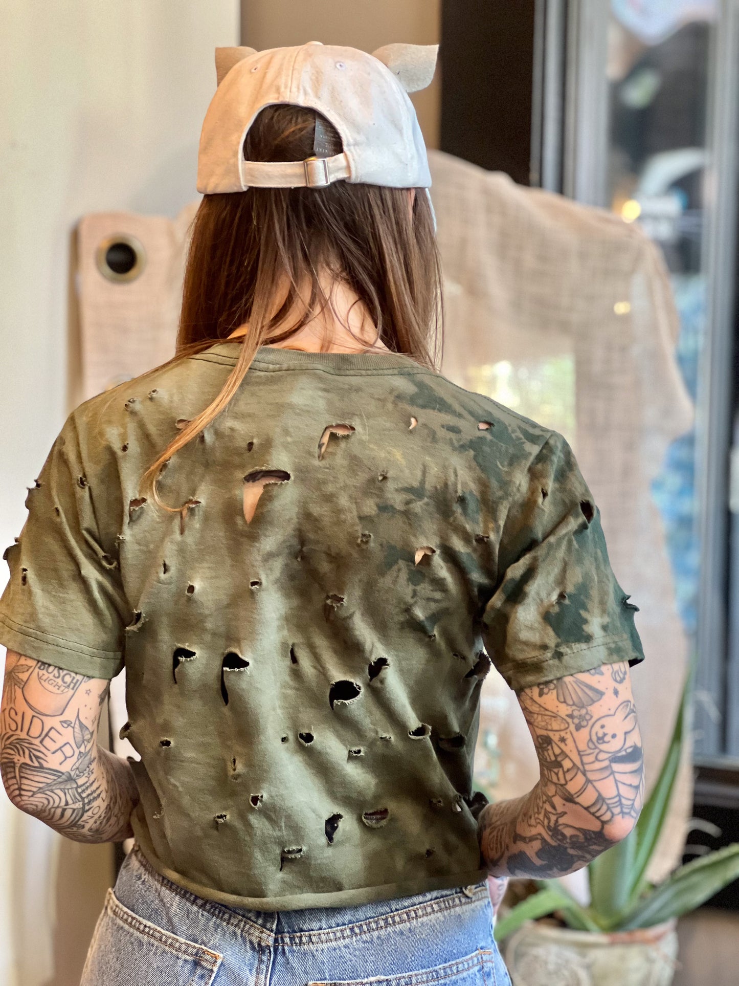 Moss Dyed & Distressed 100% Cotton T-shirt