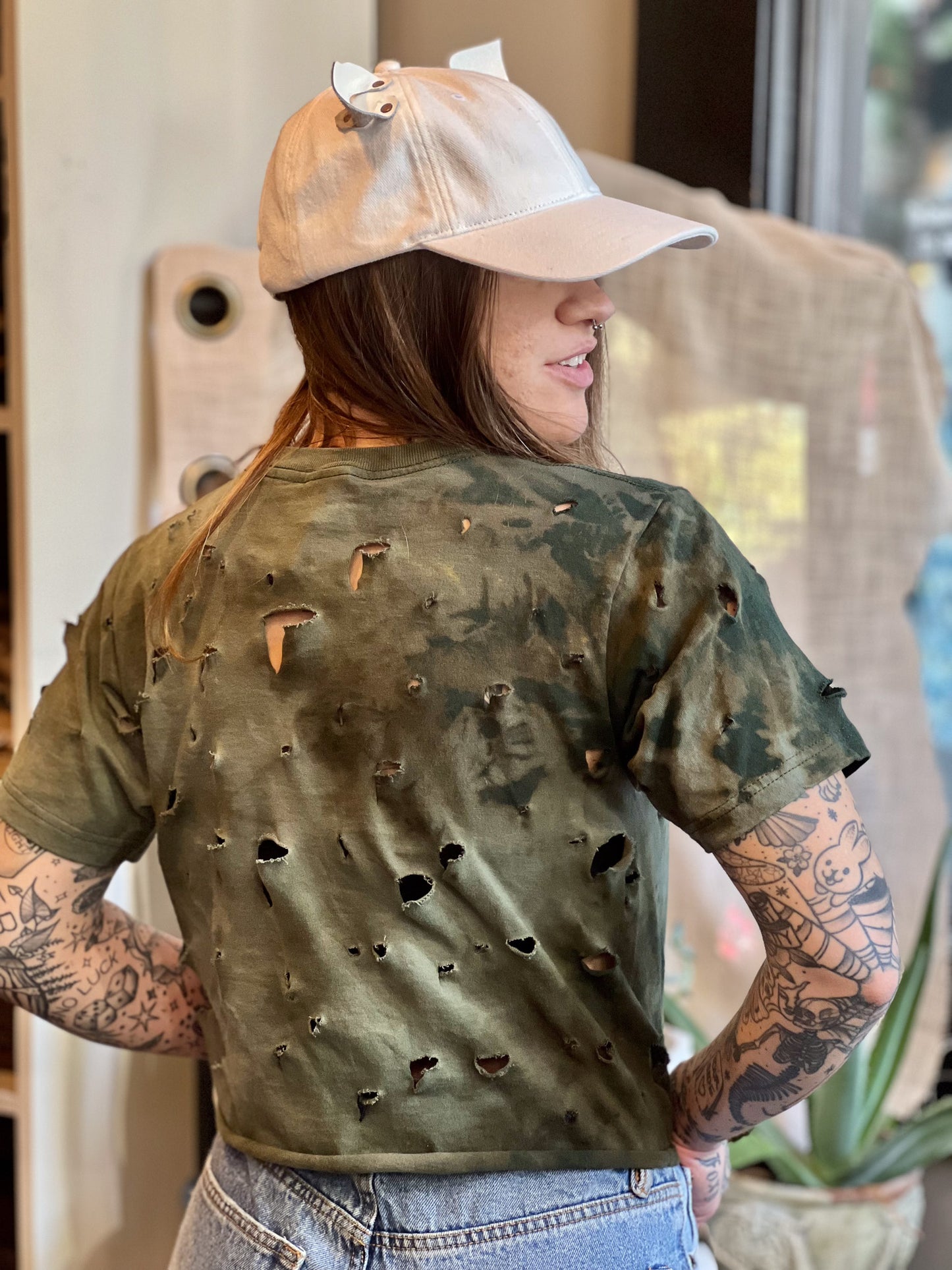 Moss Dyed & Distressed 100% Cotton T-shirt