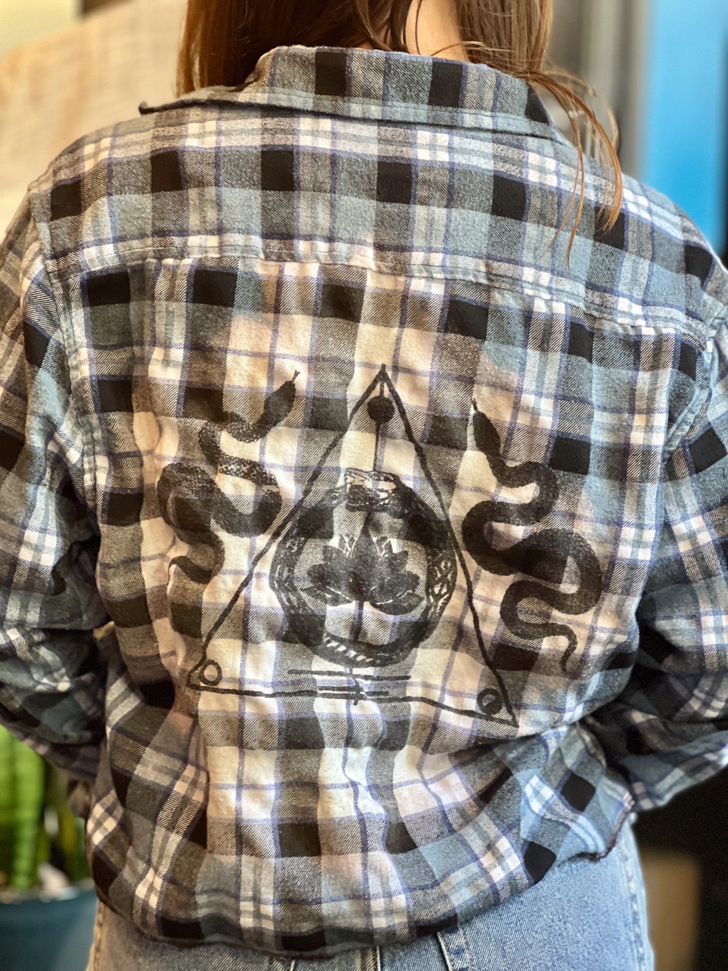Blue Plaid Long Sleeve Sigil Crop