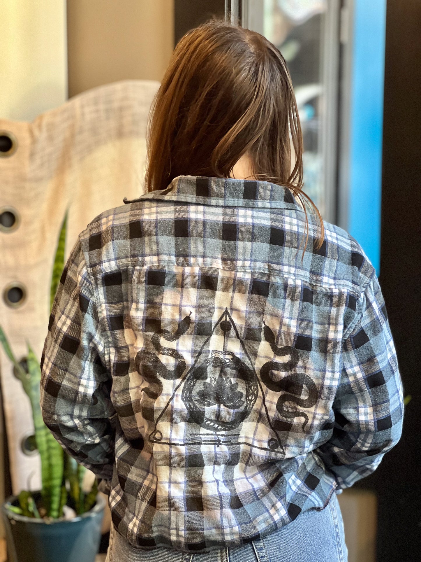 Blue Plaid Long Sleeve Sigil Crop