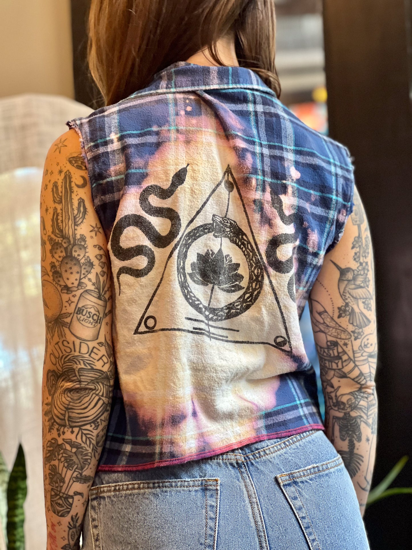 Blue Cropped Plaid Sigil Button Up